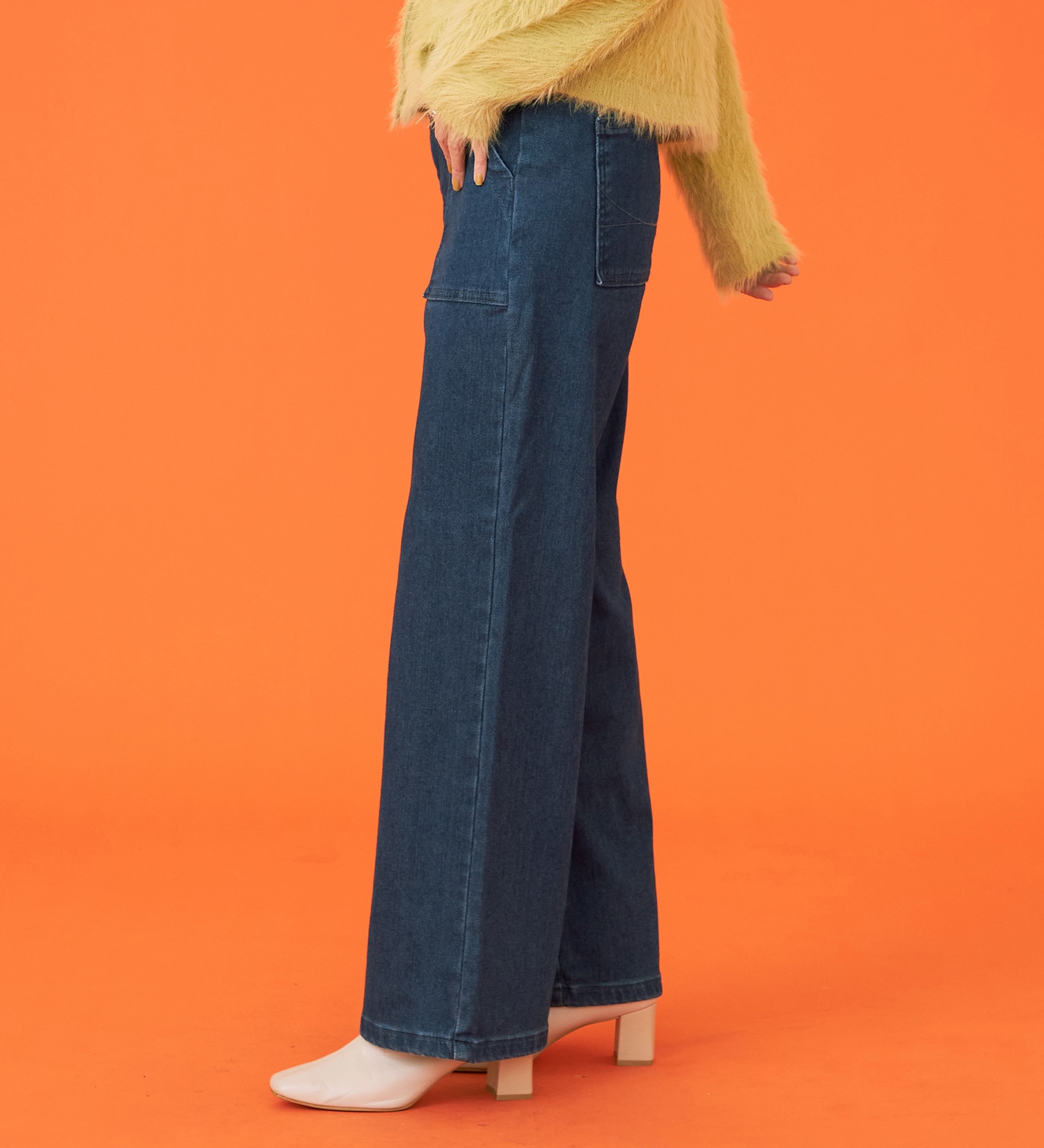 SOMETHING(サムシング)の【百貨店・直営店限定】SOMETHING hiver ベイカーワイドデニムパンツ【裏起毛】【暖】【冬用】|パンツ/パンツ/レディース|濃色ブルー