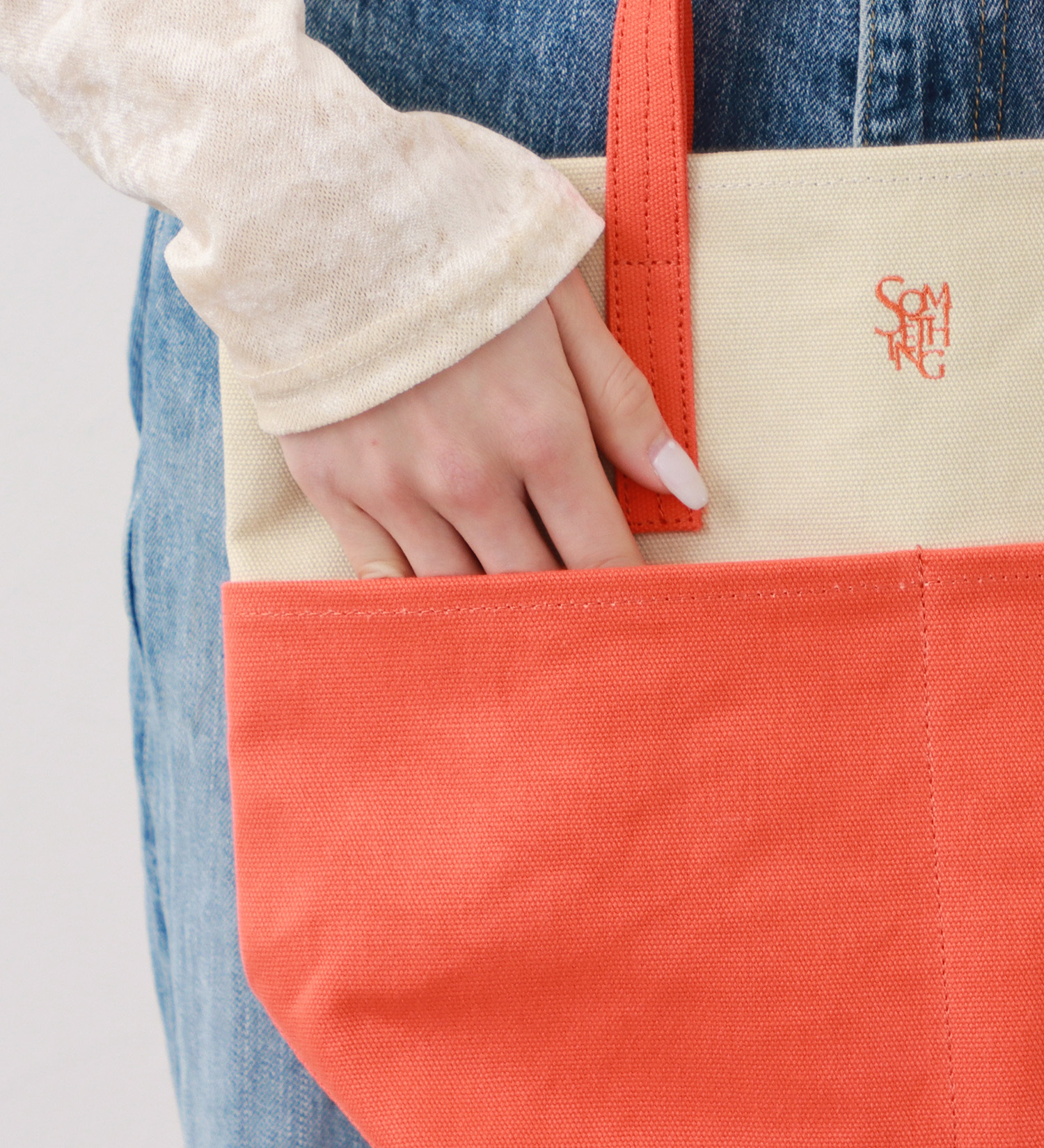 SOMETHING(サムシング)のSOMETHING バイカラートートバッグ|バッグ/トートバッグ/レディース|オレンジ