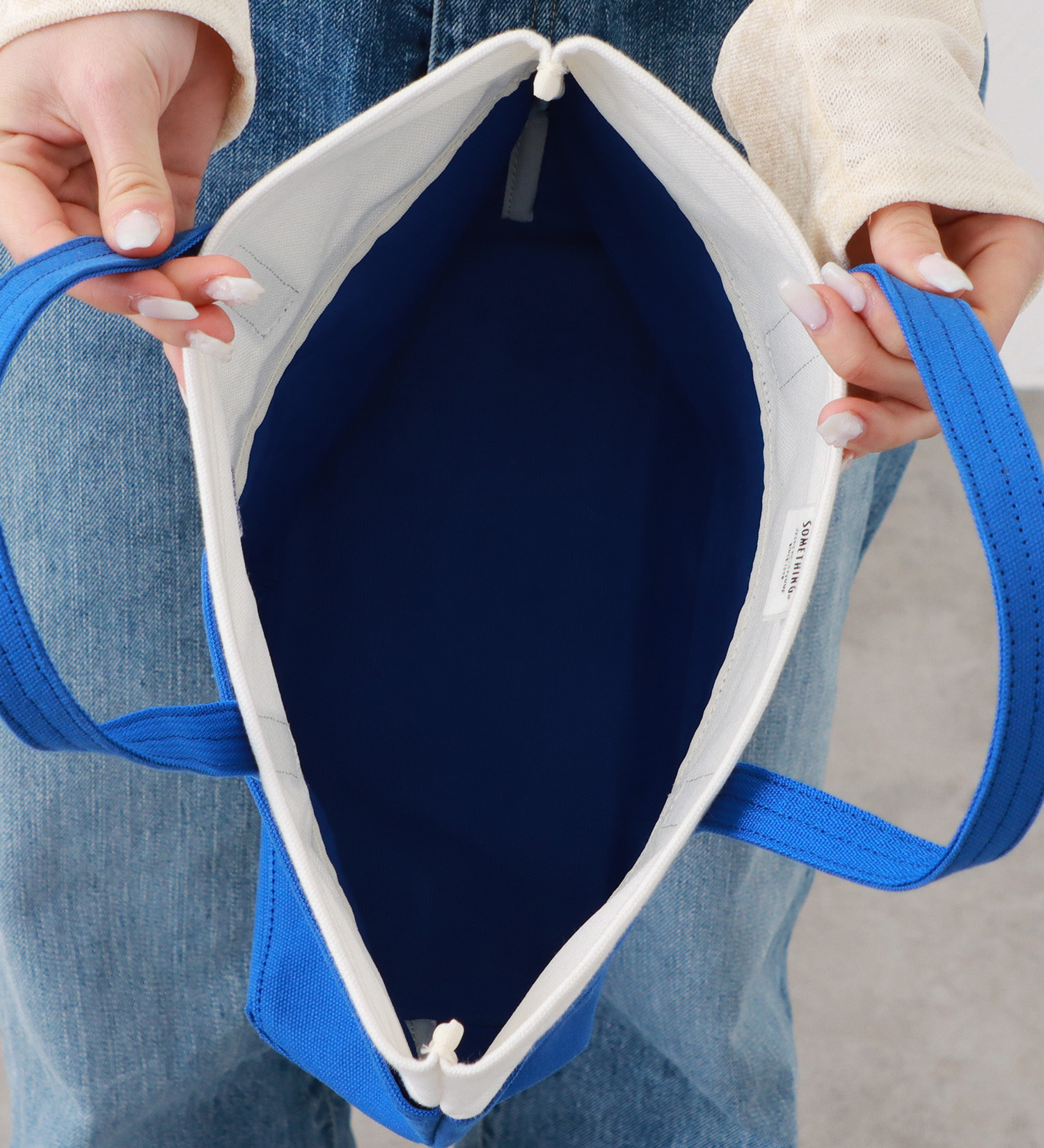 SOMETHING(サムシング)のSOMETHING バイカラートートバッグ|バッグ/トートバッグ/レディース|ブルー