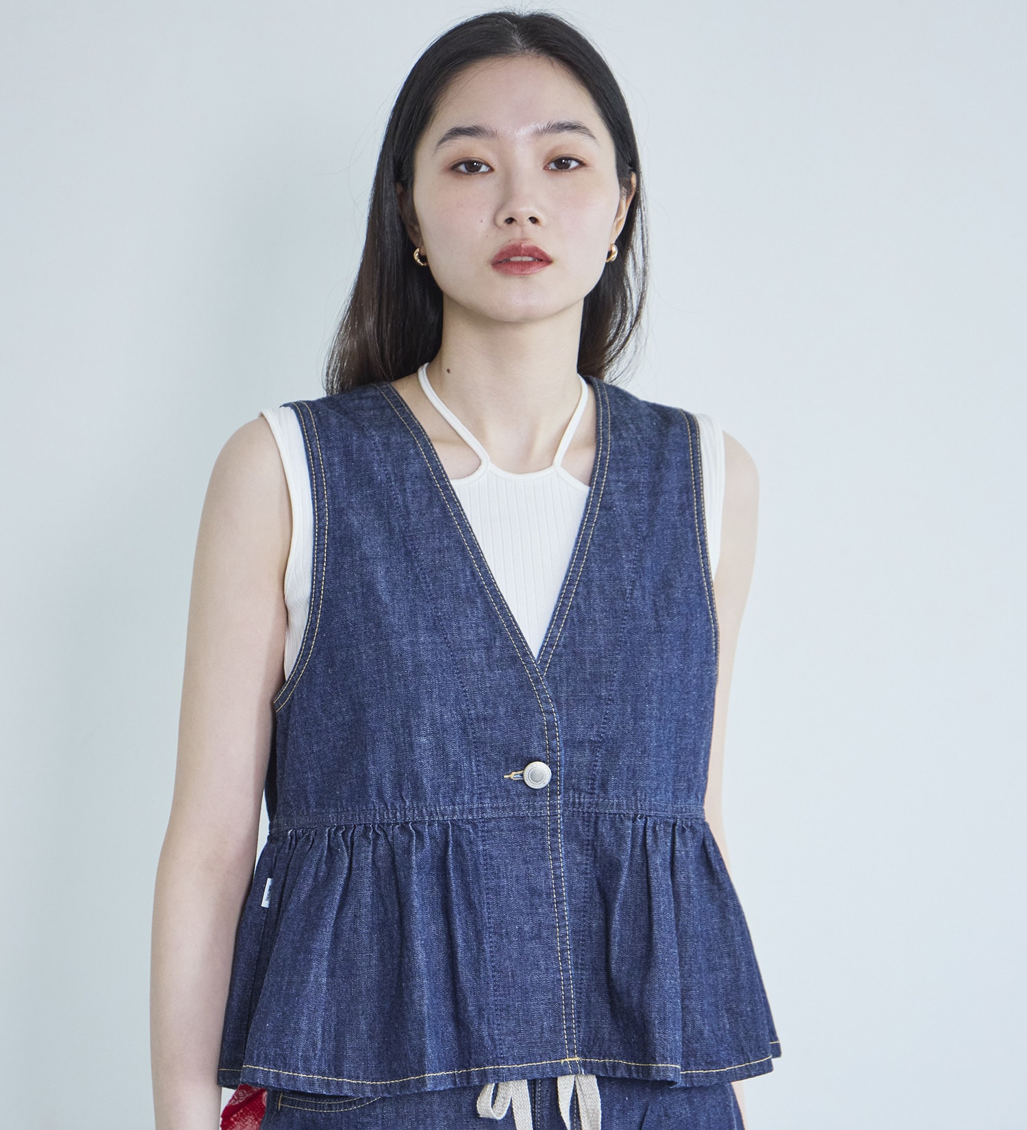 SOMETHING(サムシング)の【ポイントアップ対象】SOMETHING ペプラム2WAYビスチェ|トップス/その他トップス/レディース|インディゴブルー