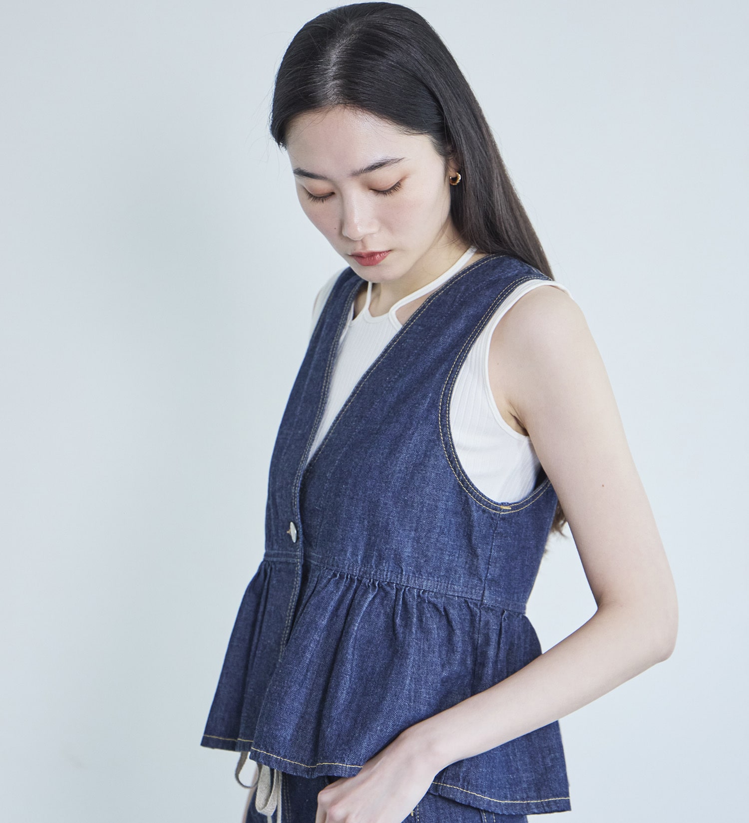 SOMETHING(サムシング)の【ポイントアップ対象】SOMETHING ペプラム2WAYビスチェ|トップス/その他トップス/レディース|インディゴブルー