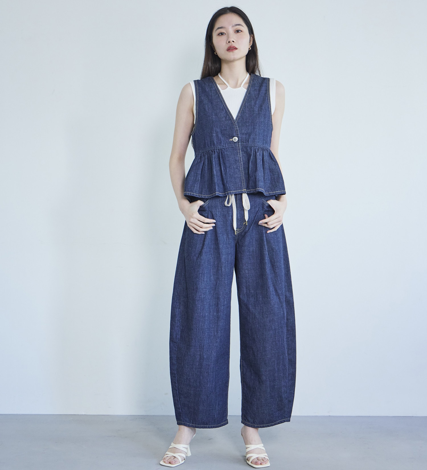 SOMETHING(サムシング)の【ポイントアップ対象】SOMETHING ペプラム2WAYビスチェ|トップス/その他トップス/レディース|インディゴブルー