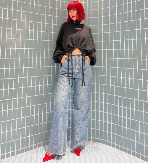 SOMETHING(サムシング)の【試着対象】【SOMETHING×PosTokyo】BELTLESS WIDE DENIM|パンツ/デニム/ジーンズパンツ/レディース|中色ブルー