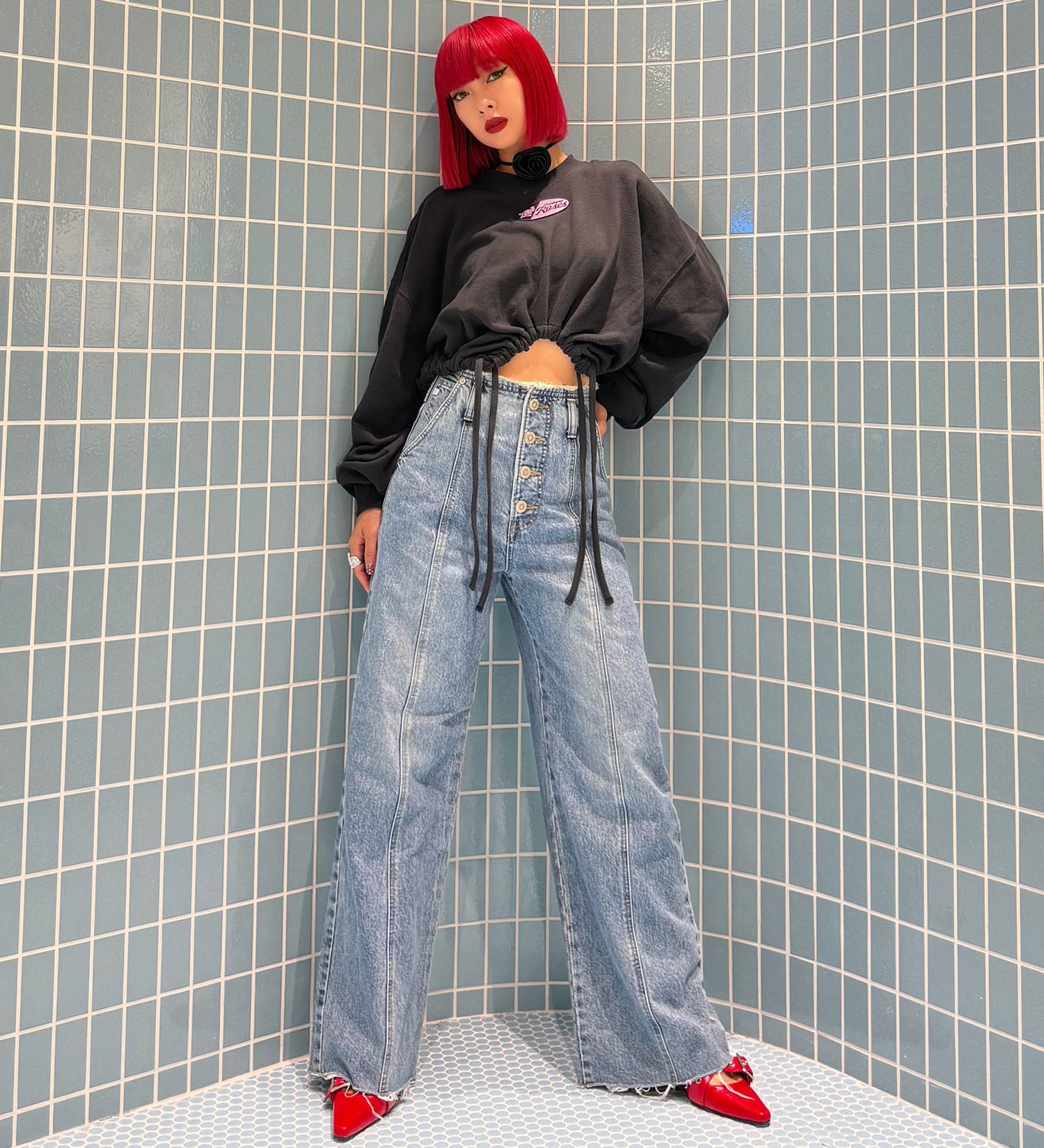 SOMETHING(サムシング)の【試着対象】【SOMETHING×PosTokyo】BELTLESS WIDE DENIM|パンツ/デニム/ジーンズパンツ/レディース|中色ブルー