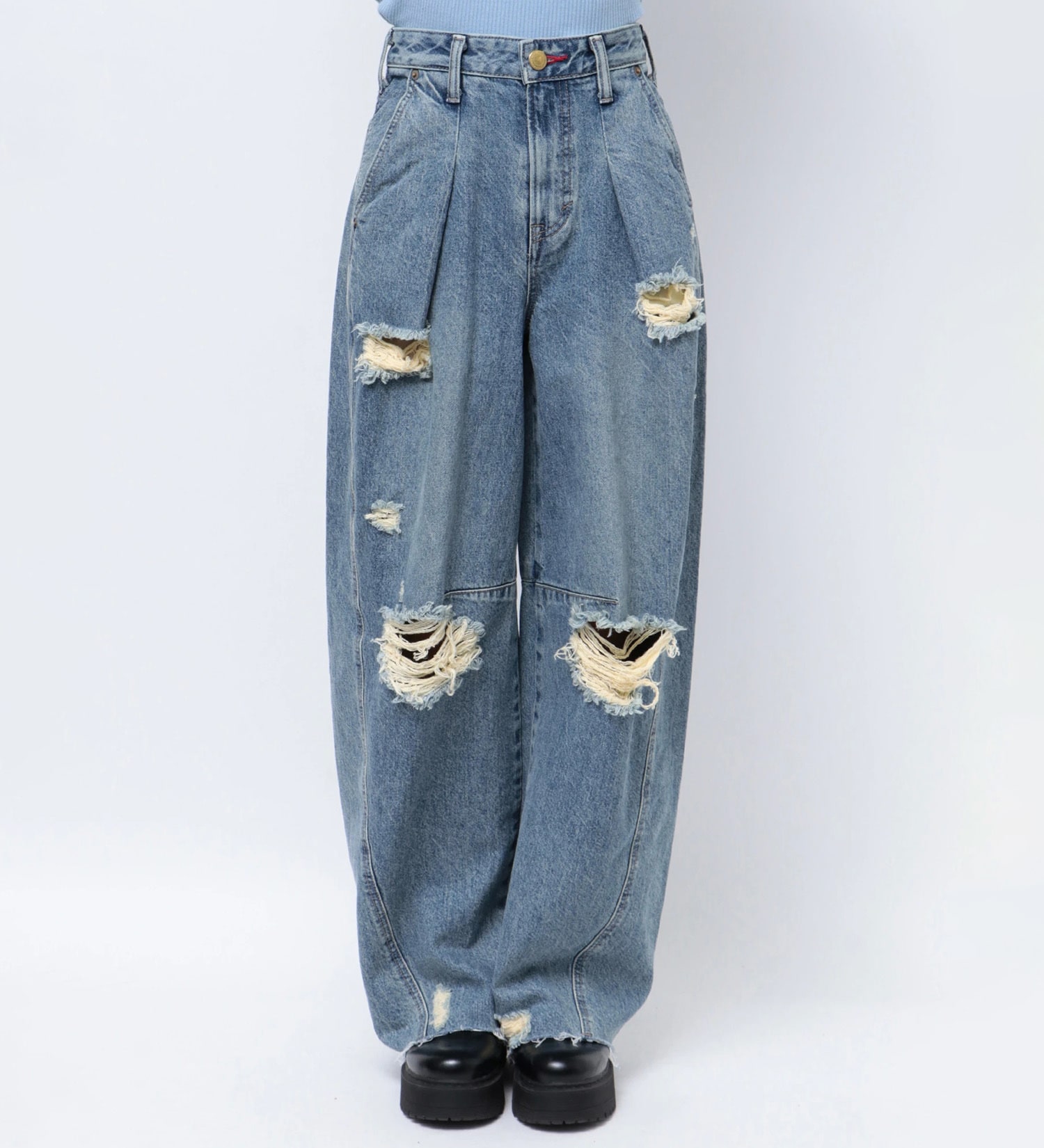 SOMETHING(サムシング)の【試着対象】【SOMETHING ×PosTokyo】PANEL BALLON WIDE DENIM|パンツ/デニム/ジーンズパンツ/レディース|中色ブルー