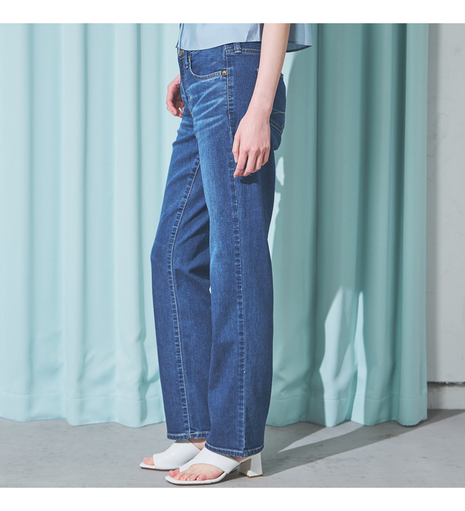 SOMETHING(サムシング)の【予約P】SOMETHING SUMMER ストレートデニムパンツ【夏用/COOL/涼/抗菌/防臭/制菌】|パンツ/デニム/ジーンズパンツ/レディース|中色ブルー