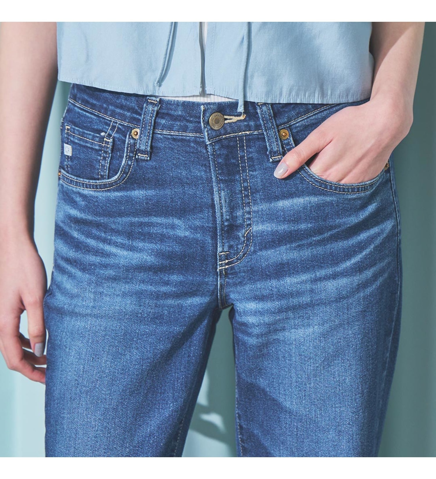 SOMETHING(サムシング)の【予約P】SOMETHING SUMMER ストレートデニムパンツ【夏用/COOL/涼/抗菌/防臭/制菌】|パンツ/デニム/ジーンズパンツ/レディース|中色ブルー