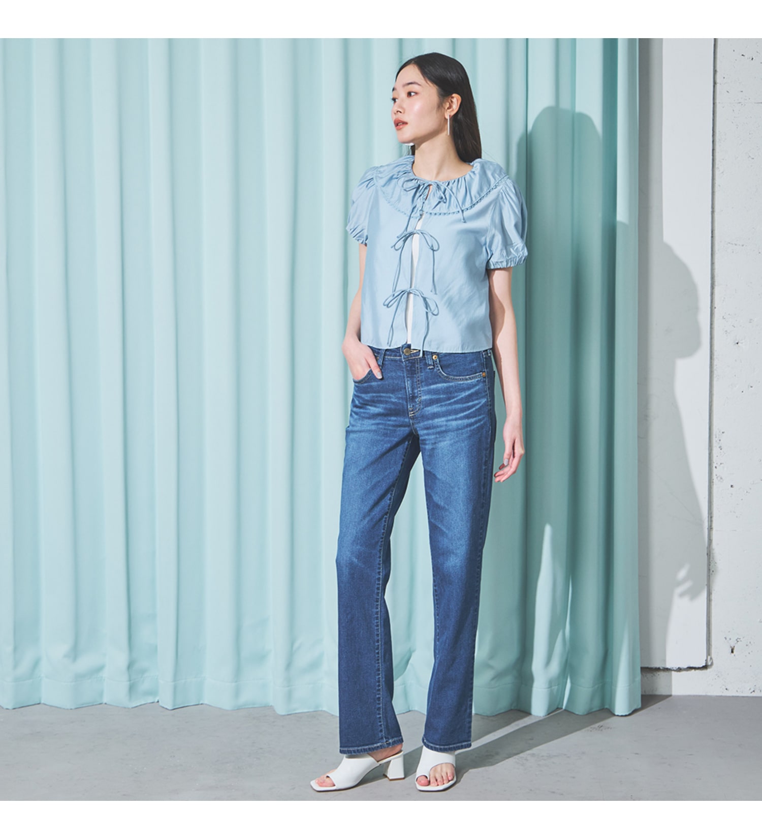 SOMETHING(サムシング)の【予約P】SOMETHING SUMMER ストレートデニムパンツ【夏用/COOL/涼/抗菌/防臭/制菌】|パンツ/デニム/ジーンズパンツ/レディース|中色ブルー