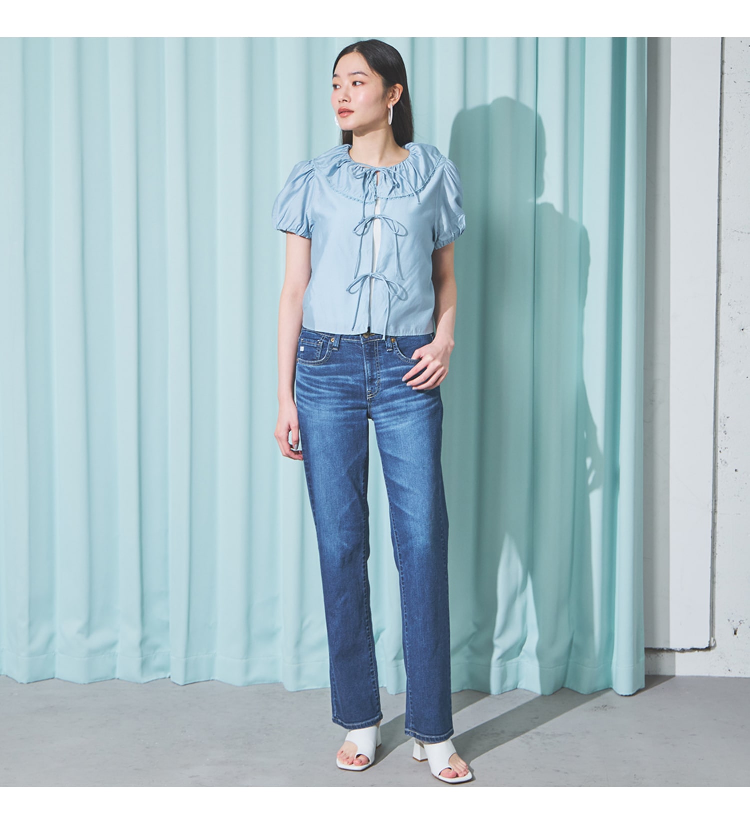 SOMETHING(サムシング)の【予約P】SOMETHING SUMMER ストレートデニムパンツ【夏用/COOL/涼/抗菌/防臭/制菌】|パンツ/デニム/ジーンズパンツ/レディース|中色ブルー