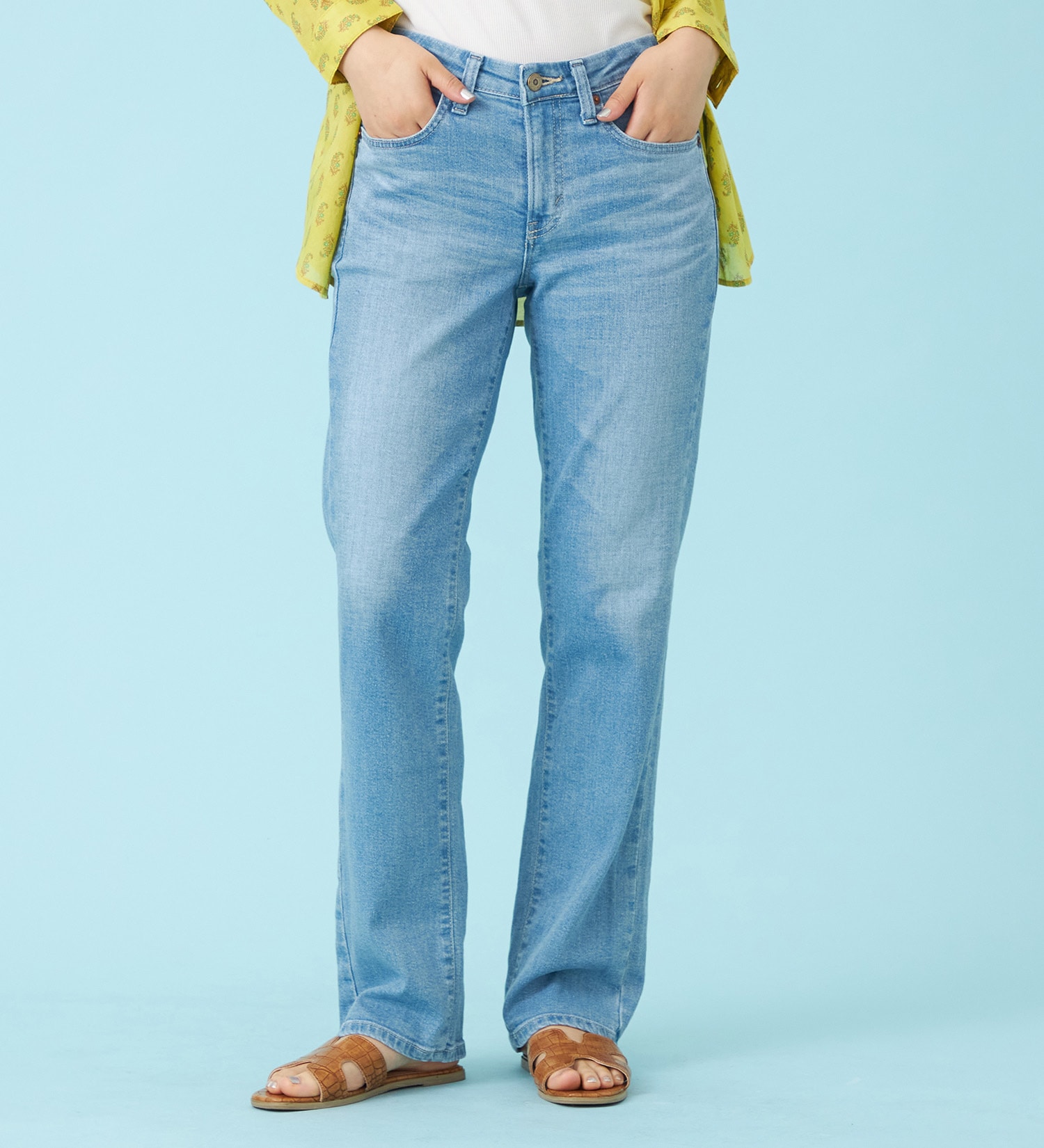 SOMETHING(サムシング)の【予約P】SOMETHING SUMMER ストレートデニムパンツ【夏用/COOL/涼/抗菌/防臭/制菌】|パンツ/デニム/ジーンズパンツ/レディース|淡色ブルー