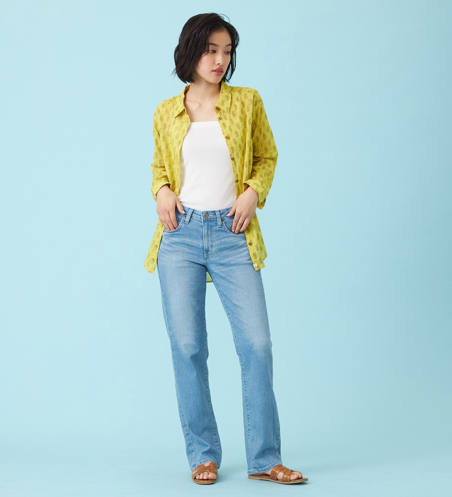 SOMETHING(サムシング)の【予約P】SOMETHING SUMMER ストレートデニムパンツ【夏用/COOL/涼/抗菌/防臭/制菌】|パンツ/デニム/ジーンズパンツ/レディース|淡色ブルー