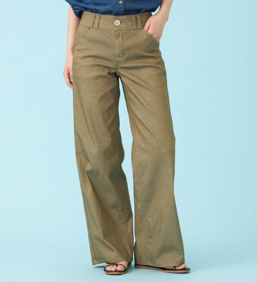 SOMETHING(サムシング)の【予約P】SOMETHING SUMMER セミワイドデニムパンツ【夏用/COOL/涼/抗菌/防臭/制菌】|パンツ/パンツ/レディース|カーキ