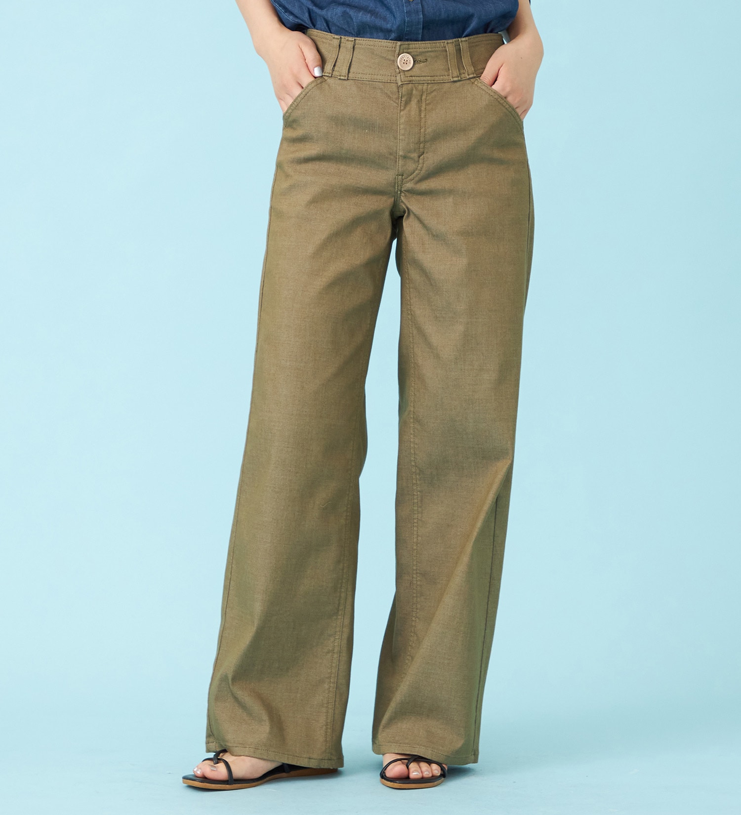 SOMETHING(サムシング)の【予約P】SOMETHING SUMMER セミワイドデニムパンツ【夏用/COOL/涼/抗菌/防臭/制菌】|パンツ/パンツ/レディース|カーキ