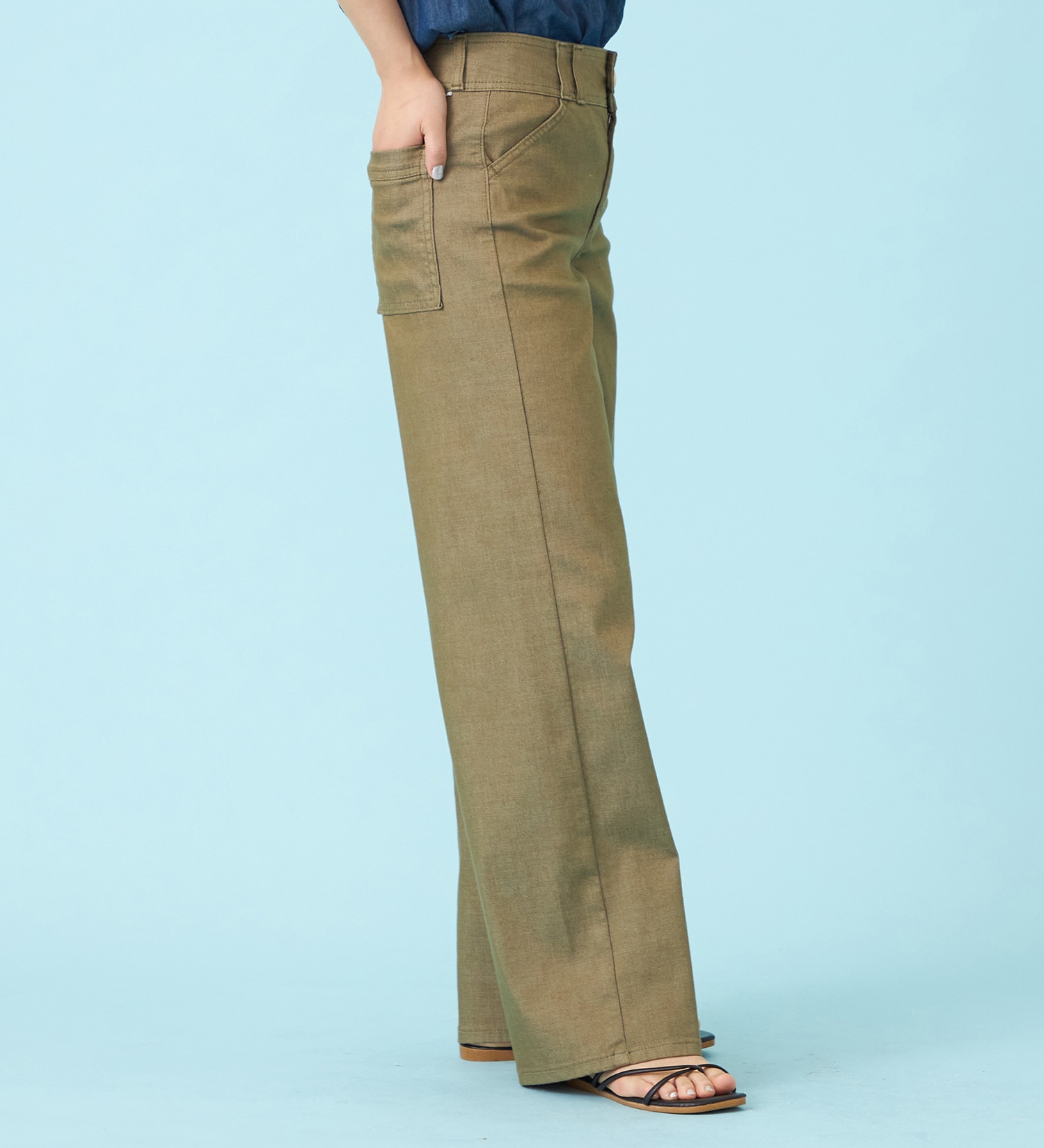 SOMETHING(サムシング)の【予約P】SOMETHING SUMMER セミワイドデニムパンツ【夏用/COOL/涼/抗菌/防臭/制菌】|パンツ/パンツ/レディース|カーキ