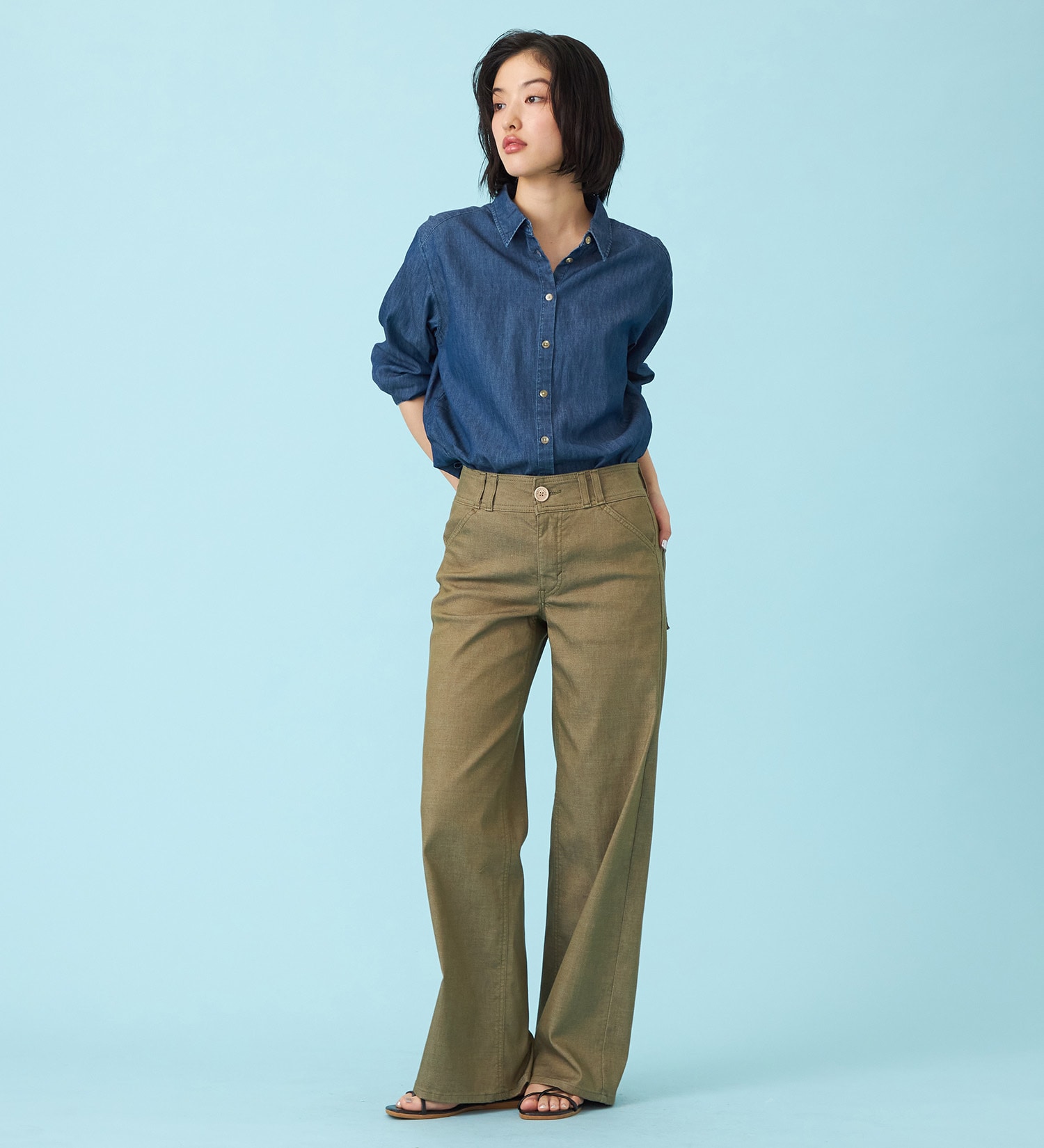 SOMETHING(サムシング)の【予約P】SOMETHING SUMMER セミワイドデニムパンツ【夏用/COOL/涼/抗菌/防臭/制菌】|パンツ/パンツ/レディース|カーキ