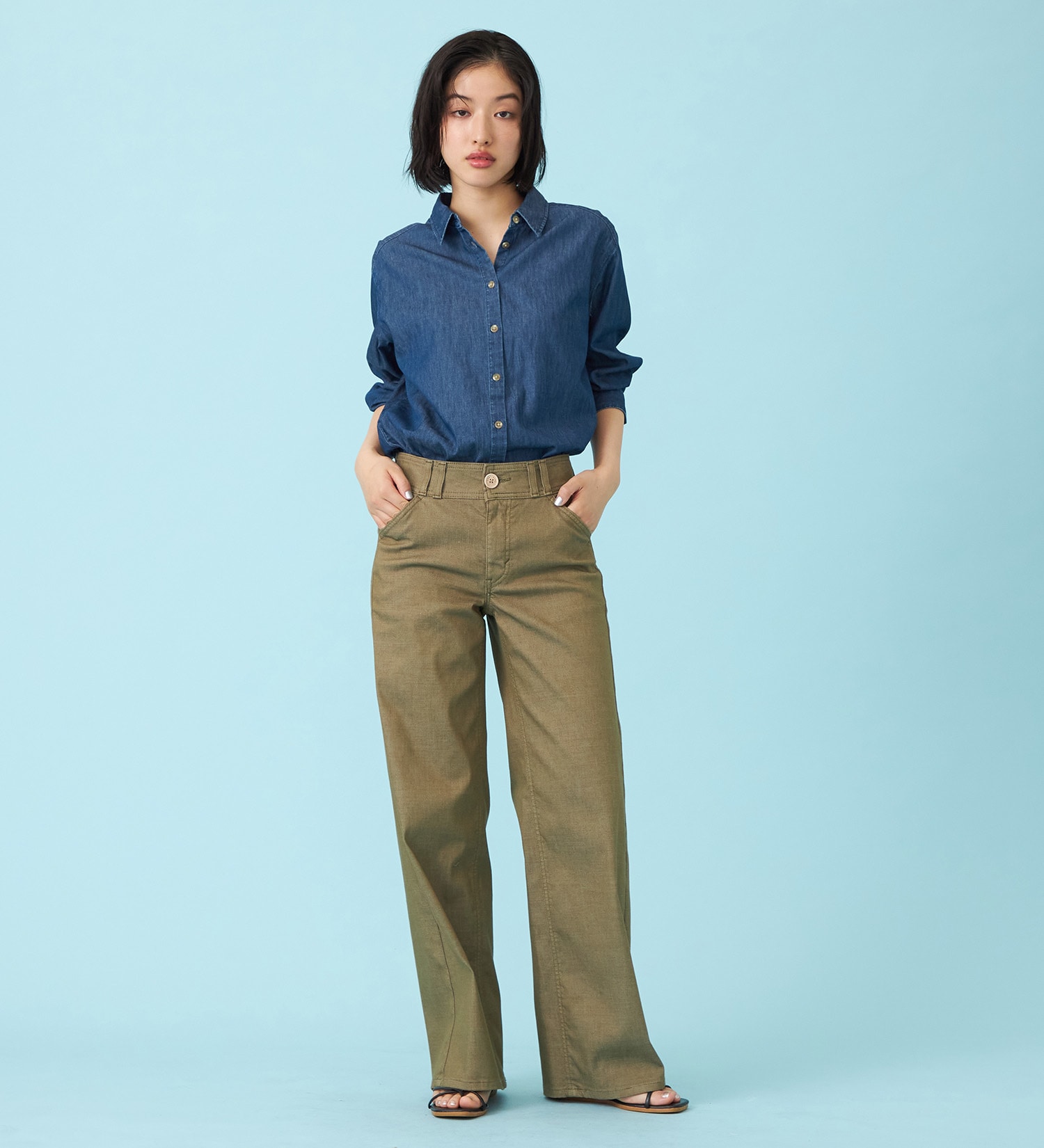 SOMETHING(サムシング)の【予約P】SOMETHING SUMMER セミワイドデニムパンツ【夏用/COOL/涼/抗菌/防臭/制菌】|パンツ/パンツ/レディース|カーキ