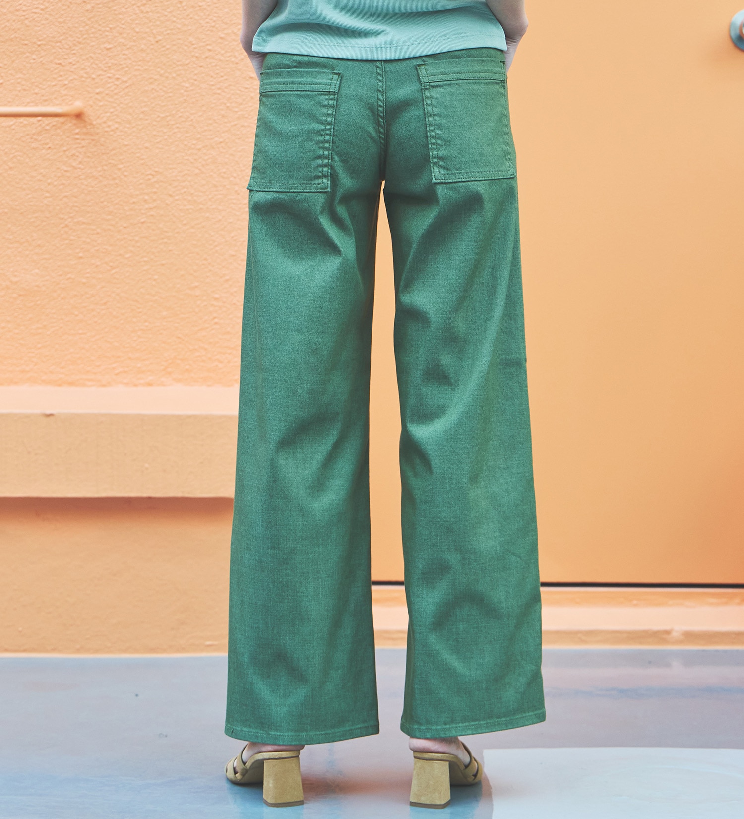 SOMETHING(サムシング)の【予約P】SOMETHING SUMMER セミワイドデニムパンツ【夏用/COOL/涼/抗菌/防臭/制菌】|パンツ/パンツ/レディース|グリーン