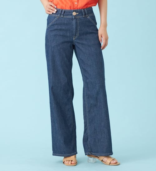 SOMETHING(サムシング)の【予約P】SOMETHING SUMMER セミワイドデニムパンツ【夏用/COOL/涼/抗菌/防臭/制菌】|パンツ/パンツ/レディース|濃色ブルー