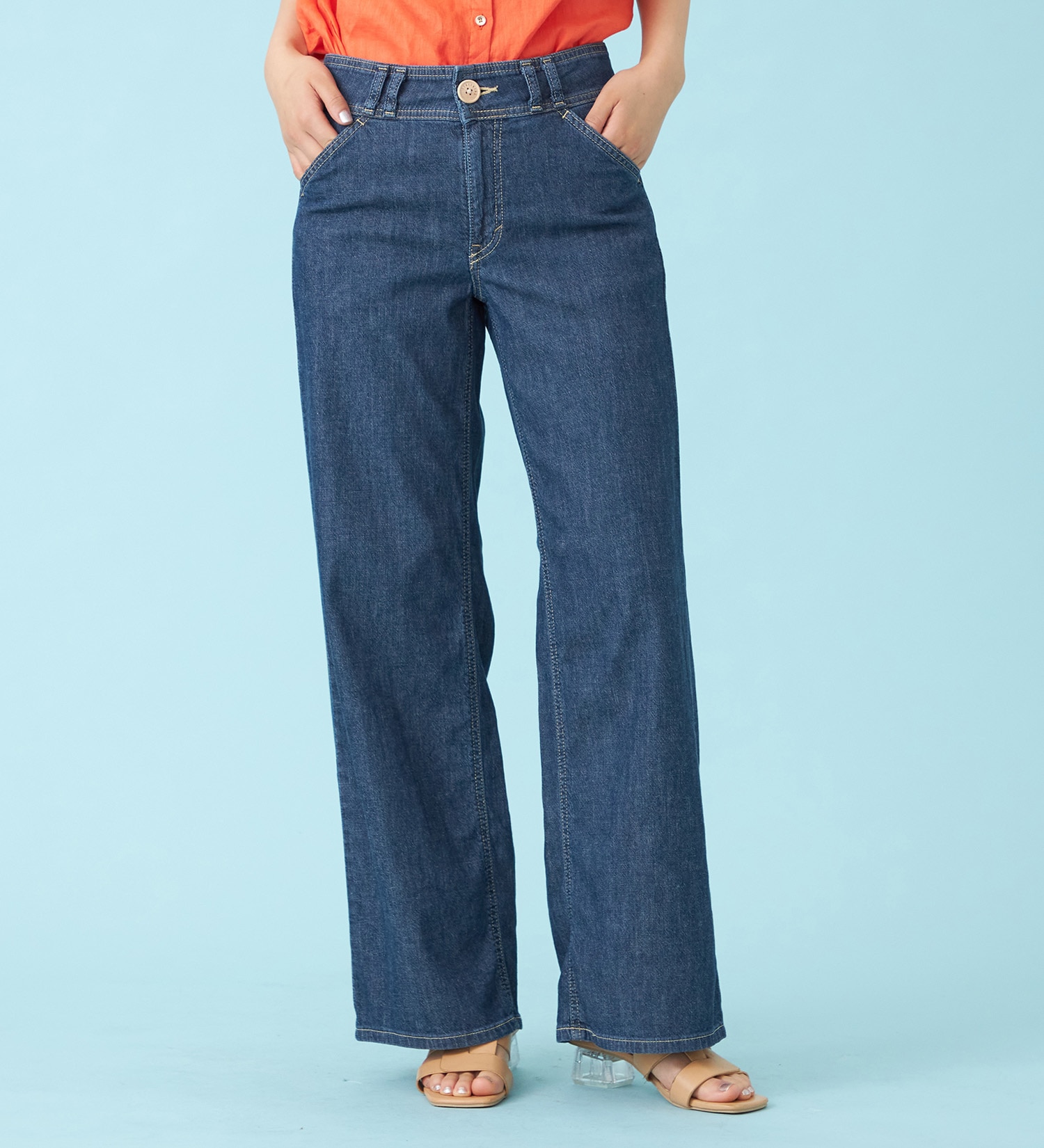 SOMETHING(サムシング)の【予約P】SOMETHING SUMMER セミワイドデニムパンツ【夏用/COOL/涼/抗菌/防臭/制菌】|パンツ/パンツ/レディース|濃色ブルー