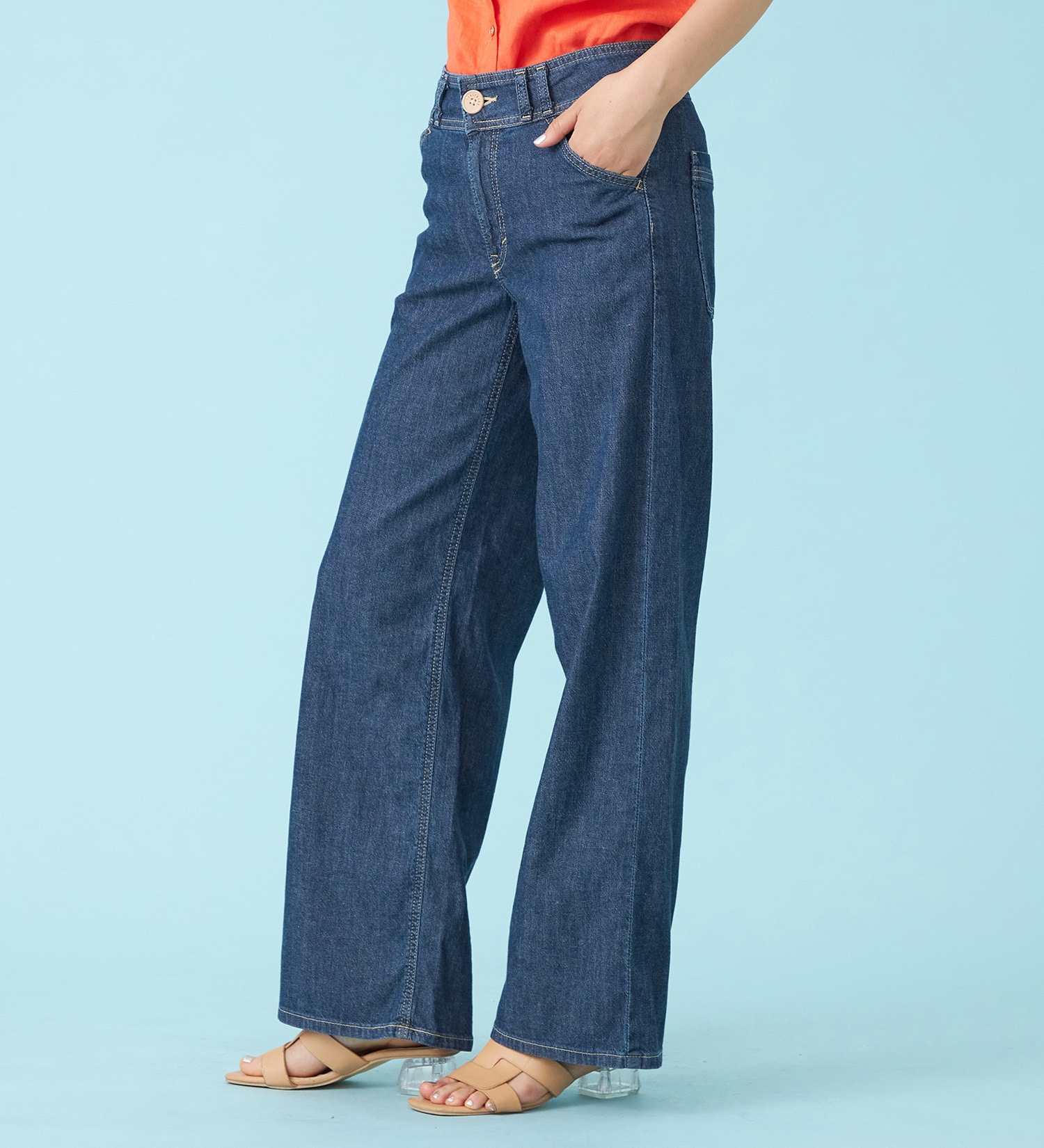 SOMETHING(サムシング)の【予約P】SOMETHING SUMMER セミワイドデニムパンツ【夏用/COOL/涼/抗菌/防臭/制菌】|パンツ/パンツ/レディース|濃色ブルー