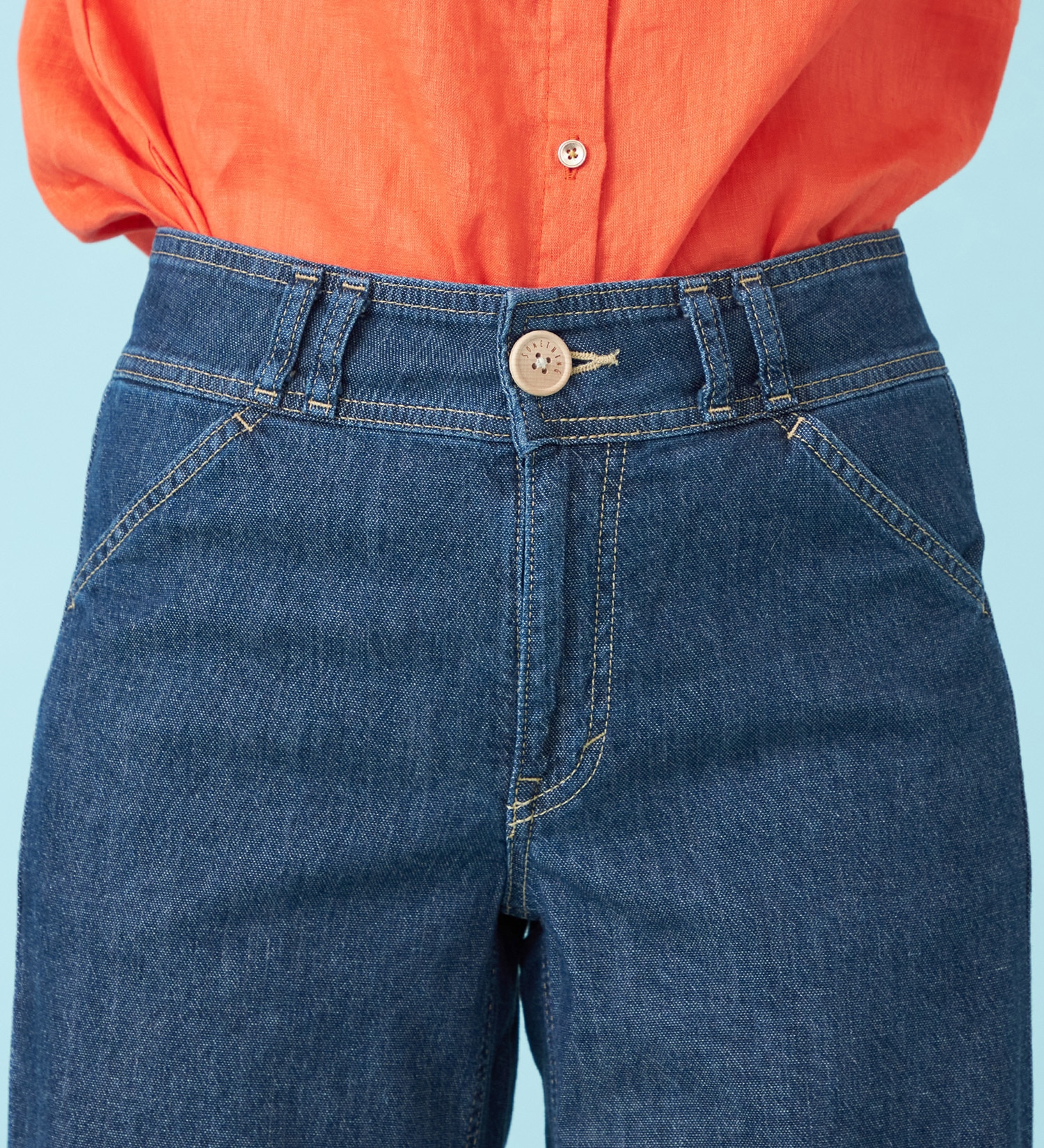 SOMETHING(サムシング)の【予約P】SOMETHING SUMMER セミワイドデニムパンツ【夏用/COOL/涼/抗菌/防臭/制菌】|パンツ/パンツ/レディース|濃色ブルー