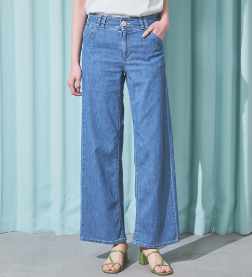 SOMETHING(サムシング)の【予約P】SOMETHING SUMMER セミワイドデニムパンツ【夏用/COOL/涼/抗菌/防臭/制菌】|パンツ/パンツ/レディース|淡色ブルー