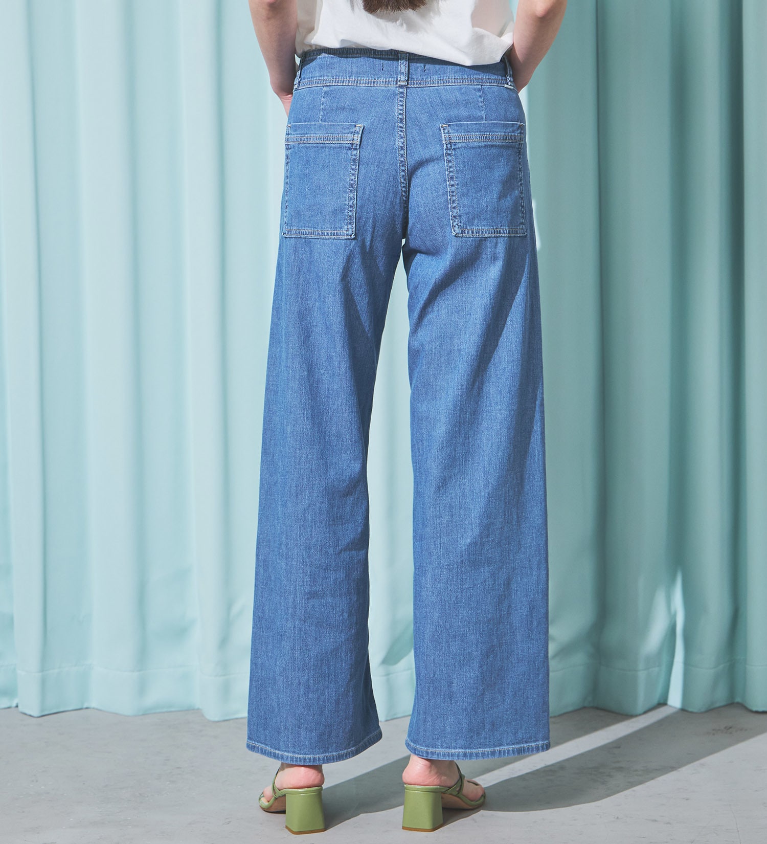 SOMETHING(サムシング)の【予約P】SOMETHING SUMMER セミワイドデニムパンツ【夏用/COOL/涼/抗菌/防臭/制菌】|パンツ/パンツ/レディース|淡色ブルー