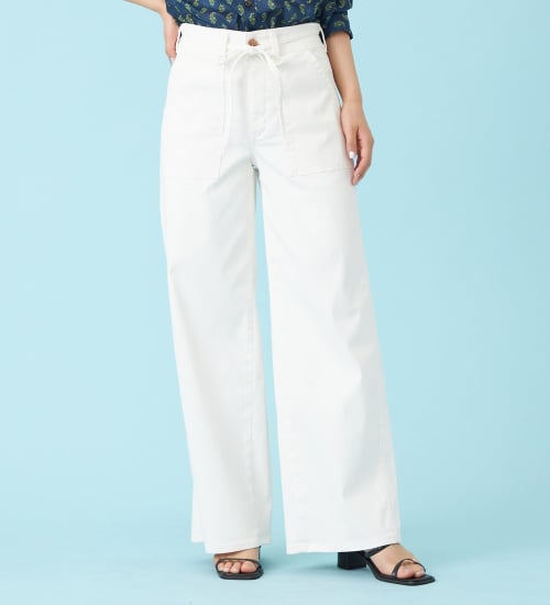 SOMETHING(サムシング)の【予約P】SOMETHING SUMMER ベイカーワイドデニムパンツ【夏用/COOL/涼/抗菌/防臭/制菌】|パンツ/パンツ/レディース|アイボリー