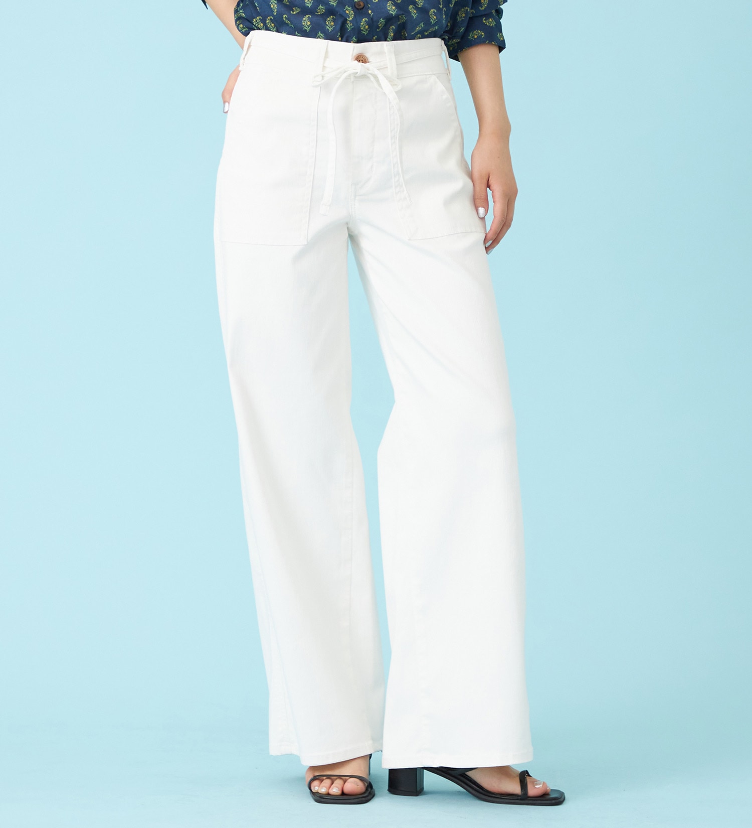 SOMETHING(サムシング)の【予約P】SOMETHING SUMMER ベイカーワイドデニムパンツ【夏用/COOL/涼/抗菌/防臭/制菌】|パンツ/パンツ/レディース|アイボリー