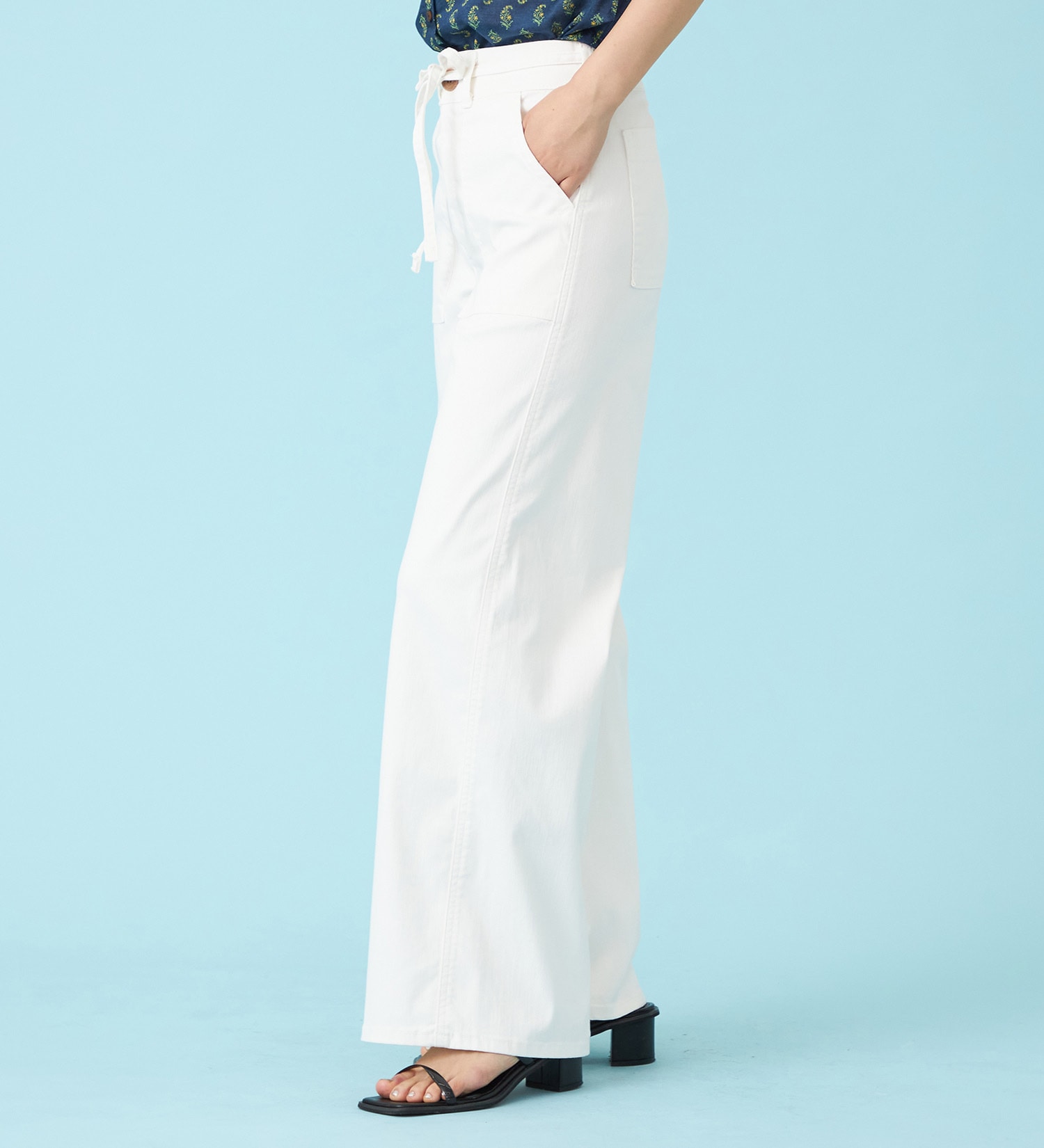 SOMETHING(サムシング)の【予約P】SOMETHING SUMMER ベイカーワイドデニムパンツ【夏用/COOL/涼/抗菌/防臭/制菌】|パンツ/パンツ/レディース|アイボリー