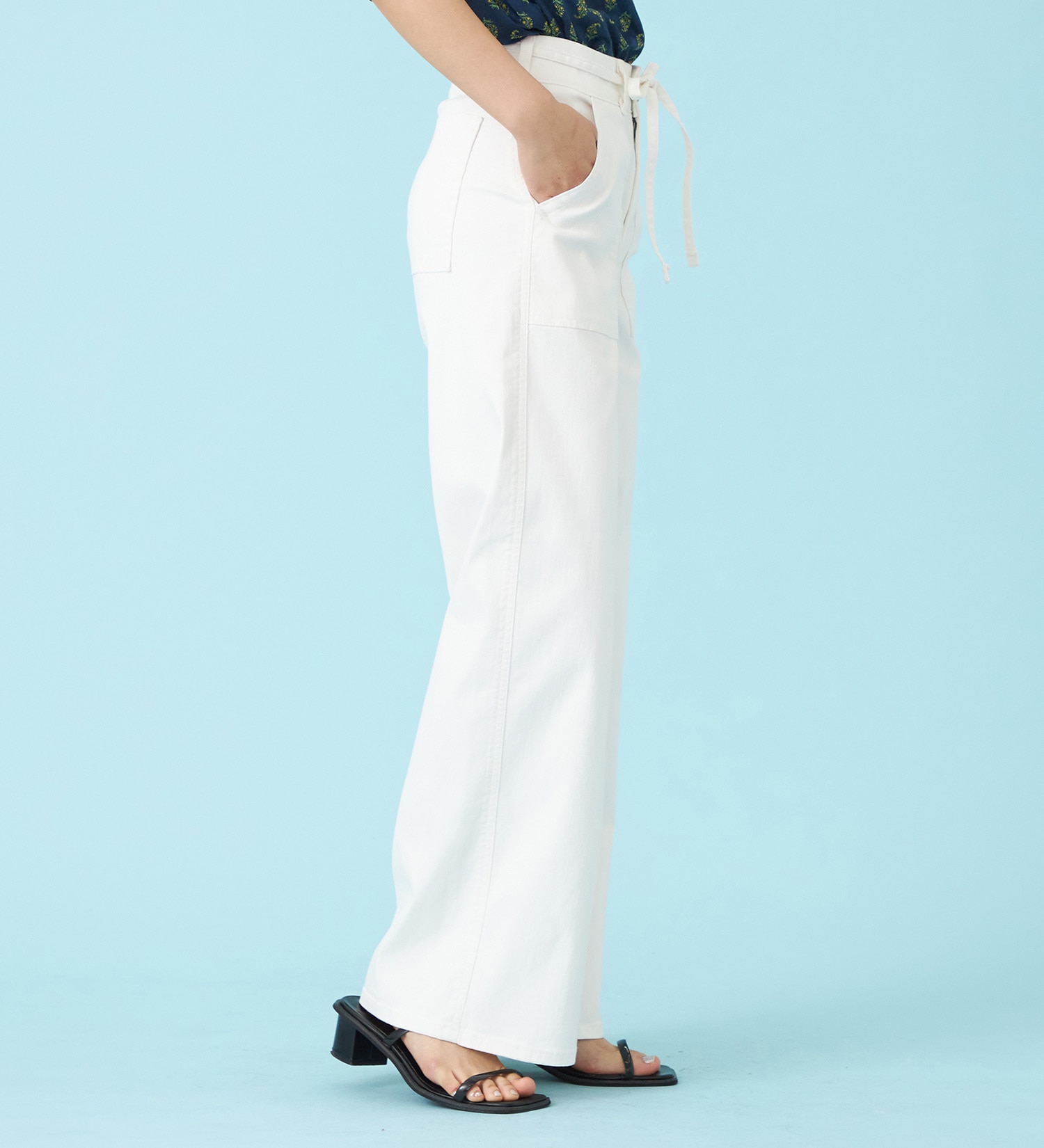 SOMETHING(サムシング)の【予約P】SOMETHING SUMMER ベイカーワイドデニムパンツ【夏用/COOL/涼/抗菌/防臭/制菌】|パンツ/パンツ/レディース|アイボリー