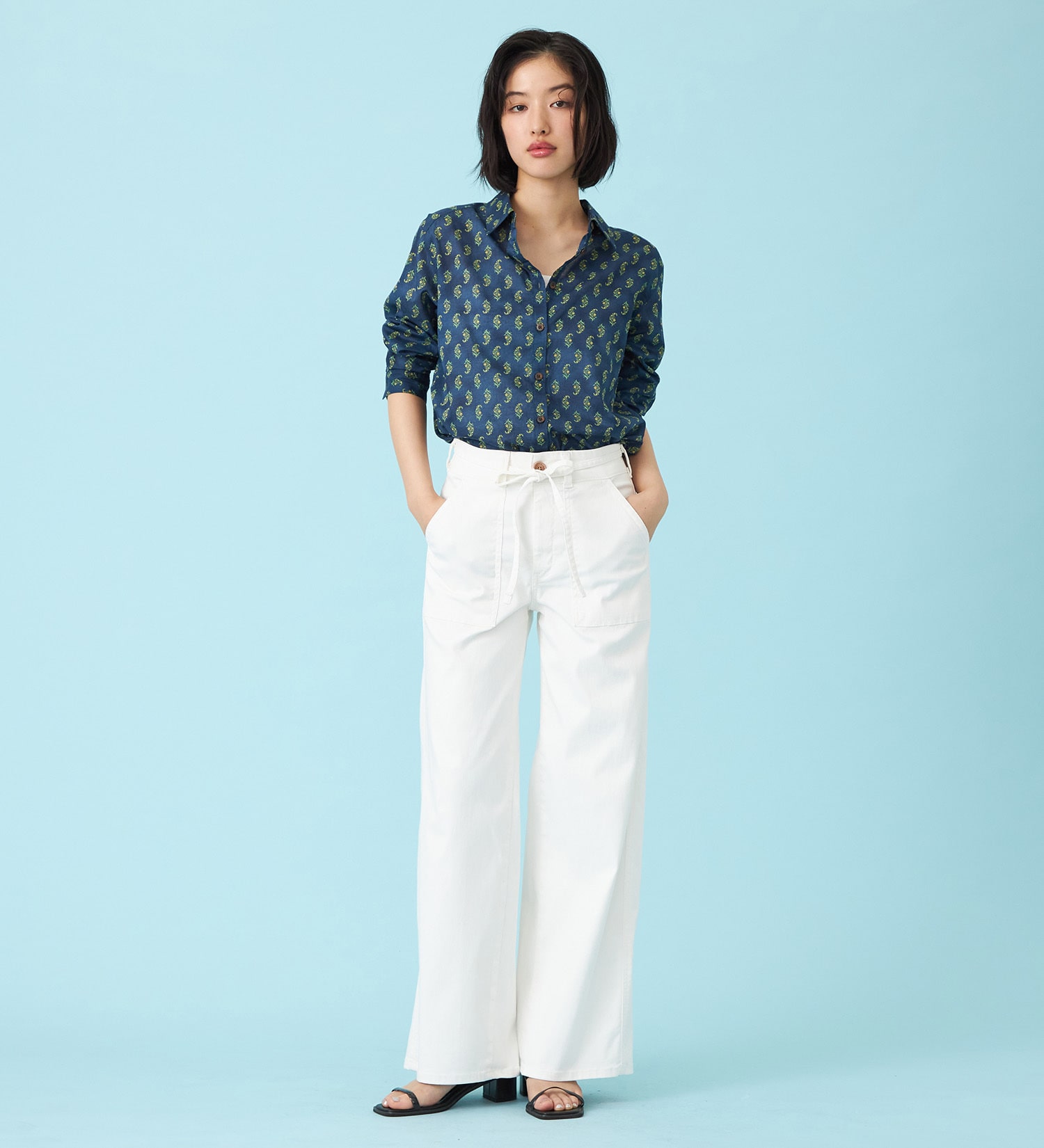 SOMETHING(サムシング)の【予約P】SOMETHING SUMMER ベイカーワイドデニムパンツ【夏用/COOL/涼/抗菌/防臭/制菌】|パンツ/パンツ/レディース|アイボリー