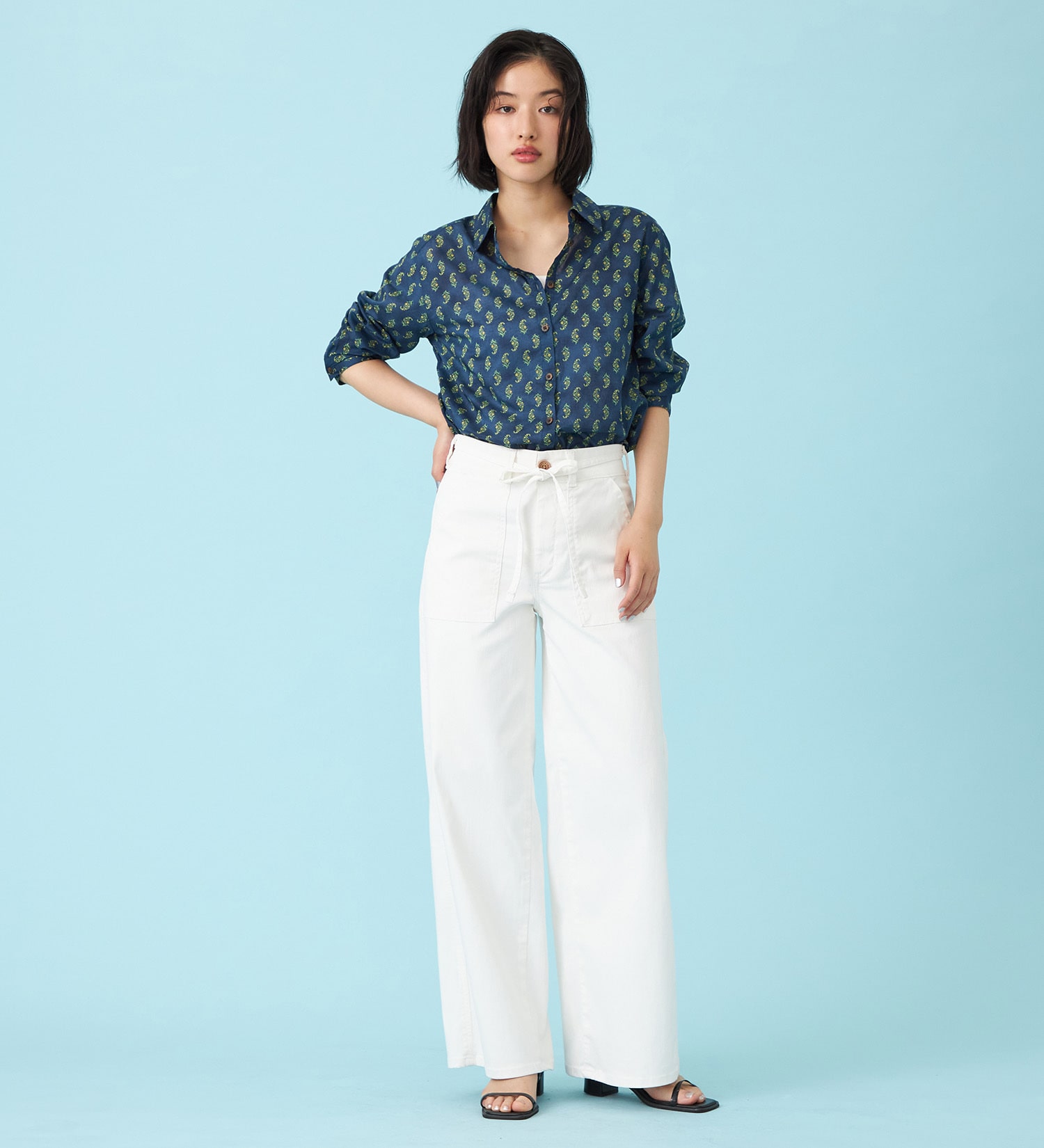 SOMETHING(サムシング)の【予約P】SOMETHING SUMMER ベイカーワイドデニムパンツ【夏用/COOL/涼/抗菌/防臭/制菌】|パンツ/パンツ/レディース|アイボリー