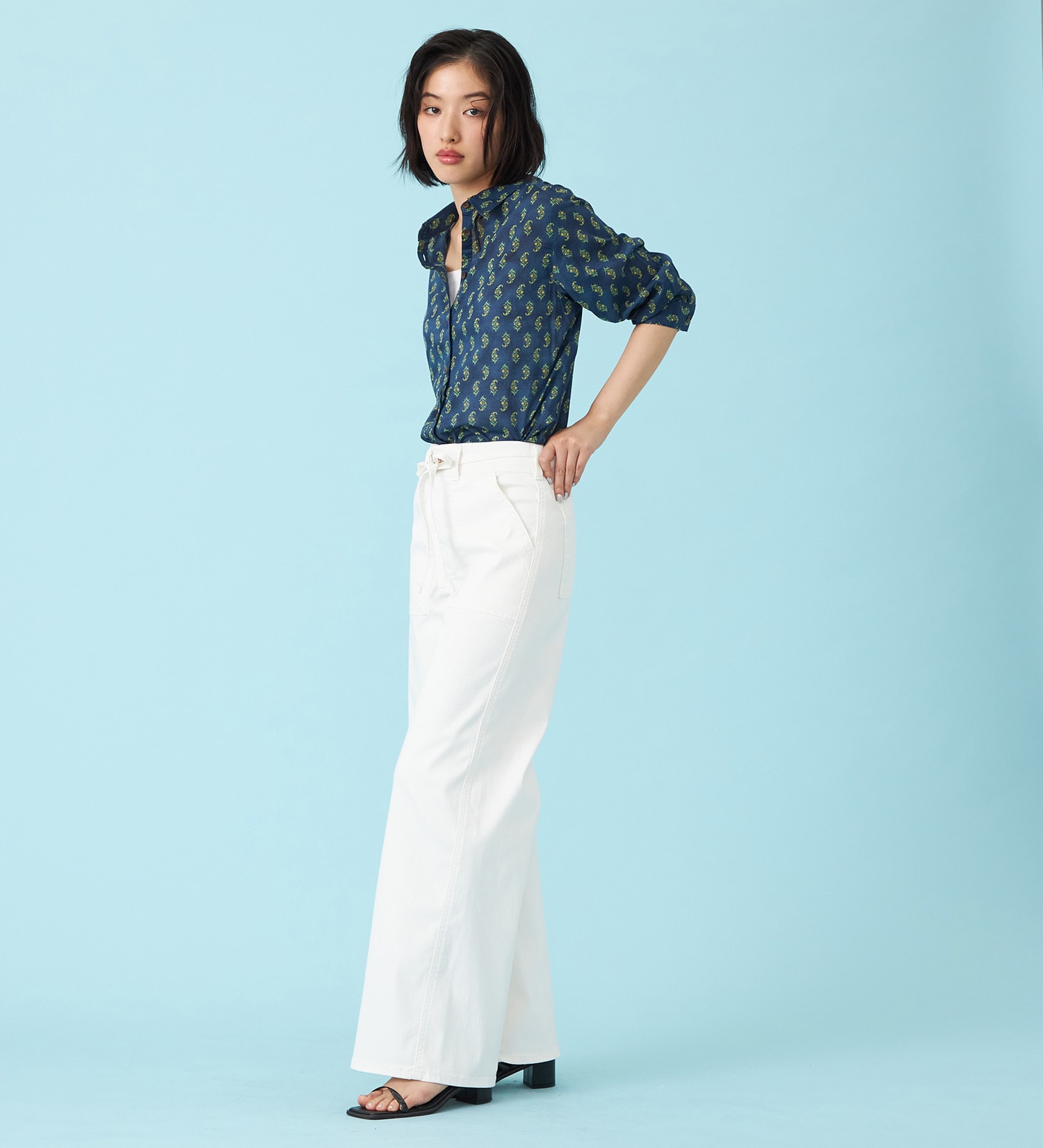 SOMETHING(サムシング)の【予約P】SOMETHING SUMMER ベイカーワイドデニムパンツ【夏用/COOL/涼/抗菌/防臭/制菌】|パンツ/パンツ/レディース|アイボリー