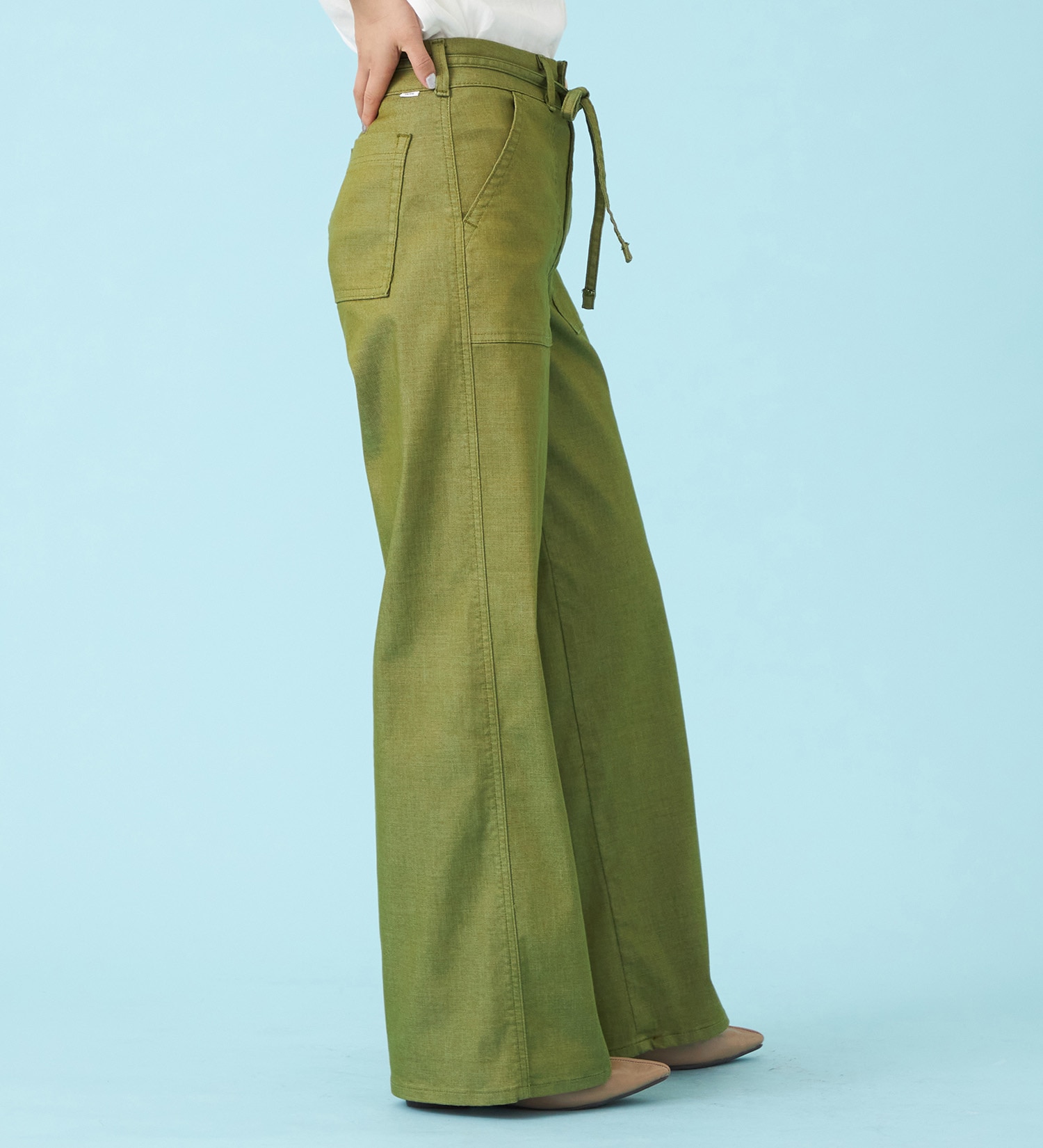 SOMETHING(サムシング)の【予約P】SOMETHING SUMMER ベイカーワイドデニムパンツ【夏用/COOL/涼/抗菌/防臭/制菌】|パンツ/パンツ/レディース|グリーン