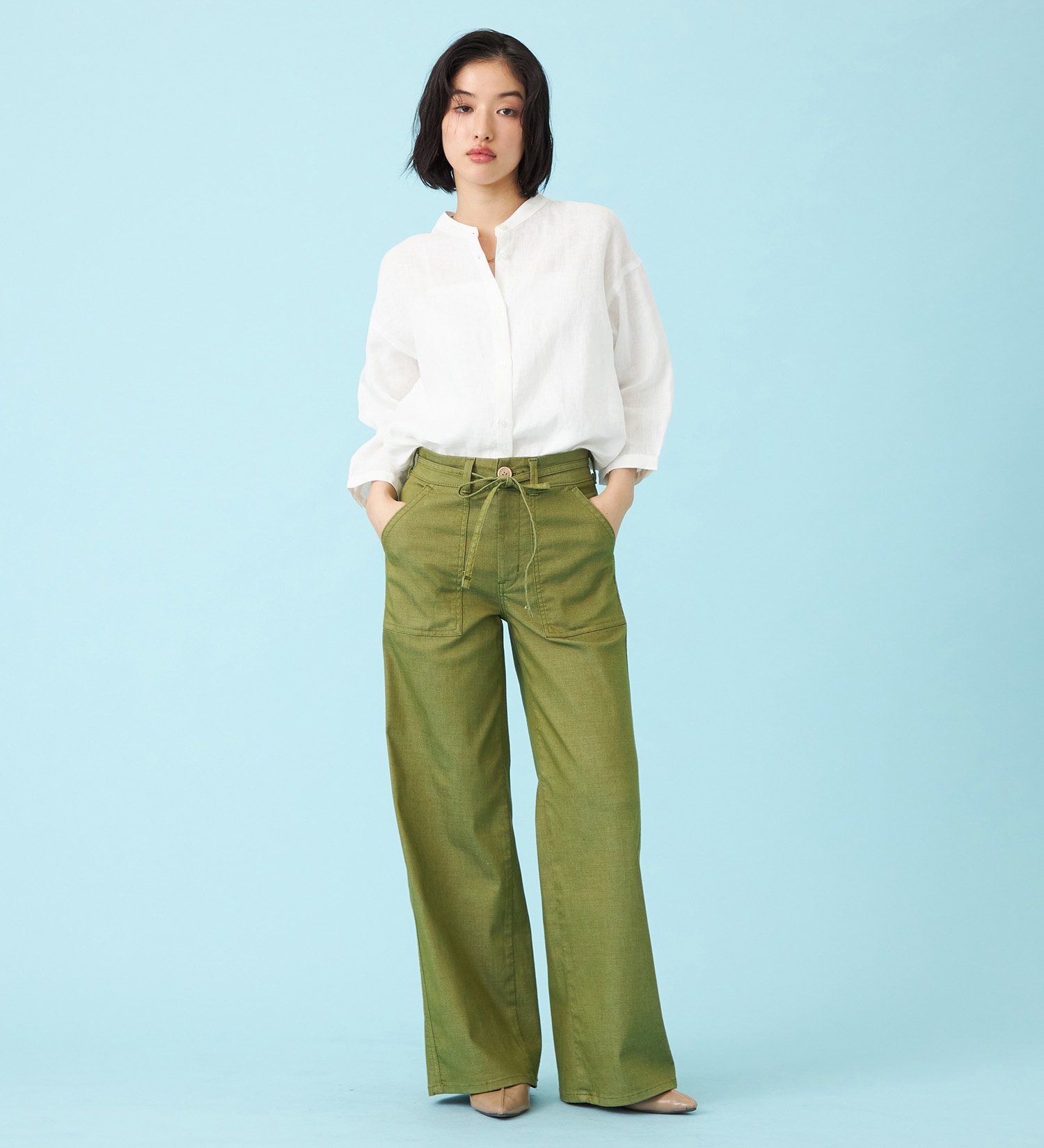 SOMETHING(サムシング)の【予約P】SOMETHING SUMMER ベイカーワイドデニムパンツ【夏用/COOL/涼/抗菌/防臭/制菌】|パンツ/パンツ/レディース|グリーン