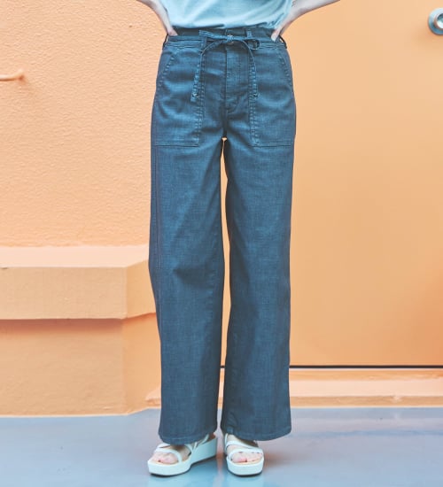 SOMETHING(サムシング)の【予約P】SOMETHING SUMMER ベイカーワイドデニムパンツ【夏用/COOL/涼/抗菌/防臭/制菌】|パンツ/パンツ/レディース|チャコールグレー