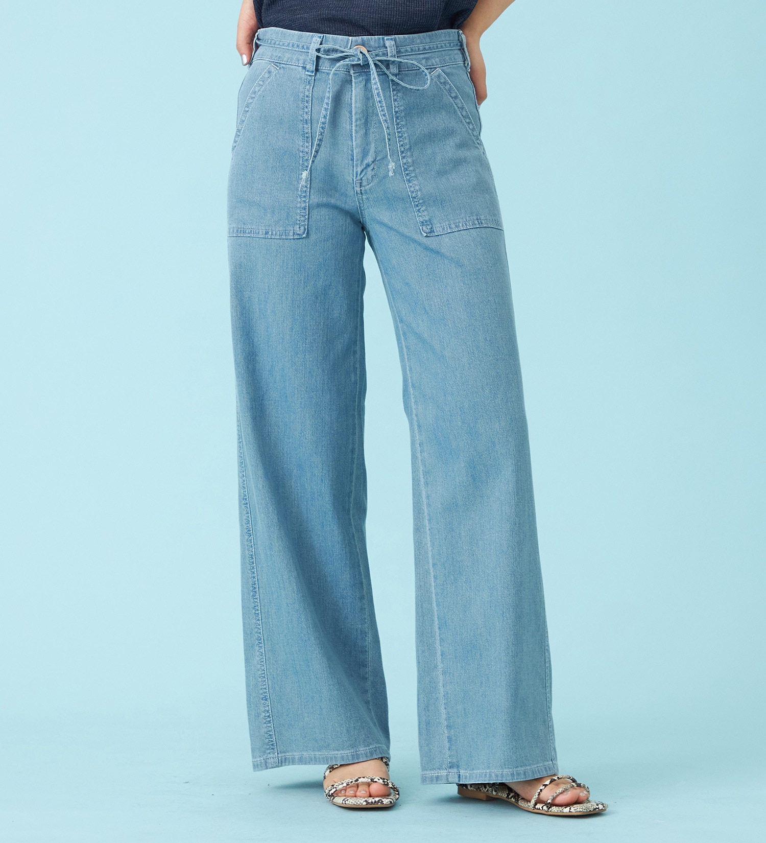 SOMETHING(サムシング)の【予約P】SOMETHING SUMMER ベイカーワイドデニムパンツ【夏用/COOL/涼/抗菌/防臭/制菌】|パンツ/パンツ/レディース|淡色ブルー