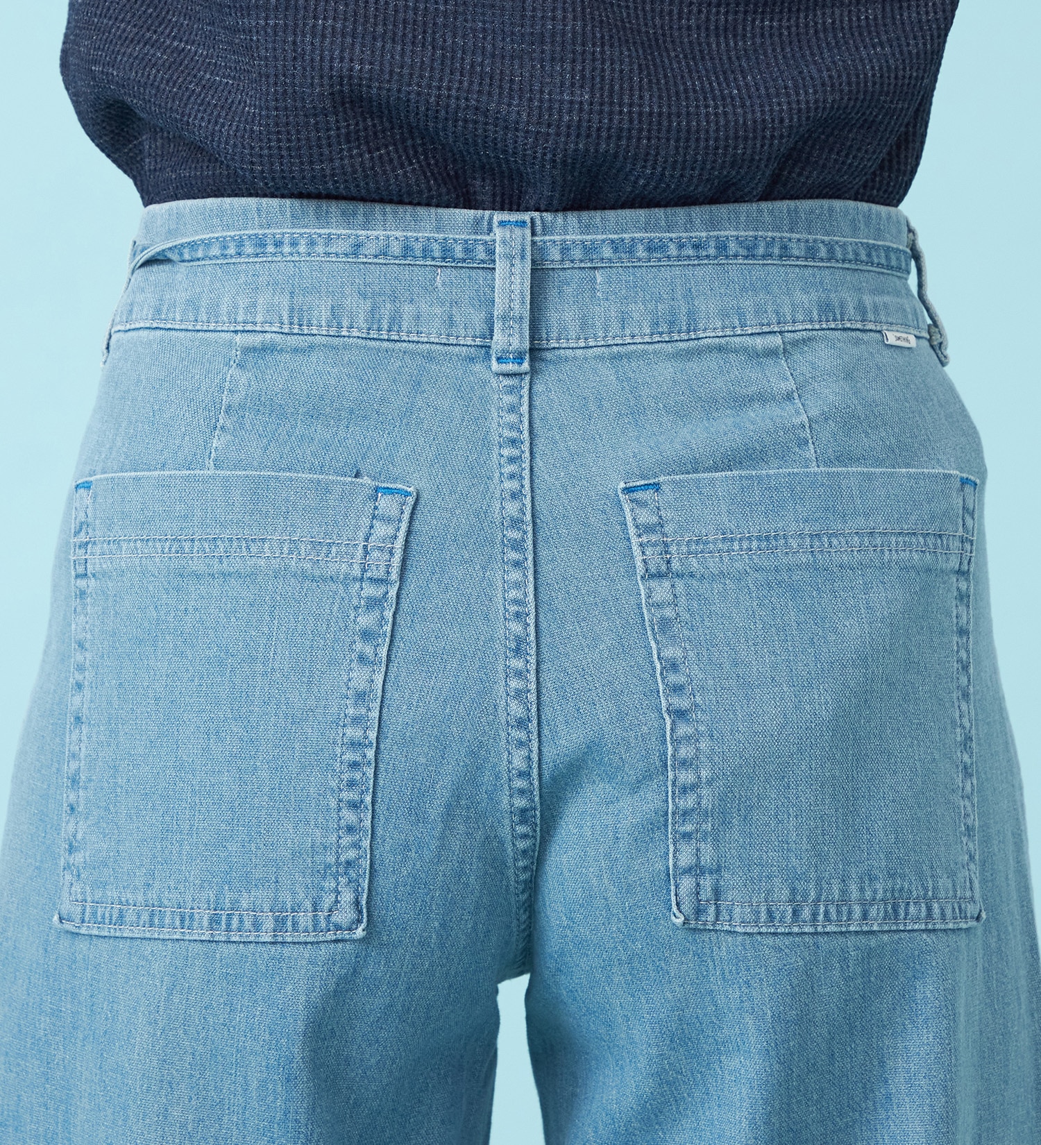 SOMETHING(サムシング)の【予約P】SOMETHING SUMMER ベイカーワイドデニムパンツ【夏用/COOL/涼/抗菌/防臭/制菌】|パンツ/パンツ/レディース|淡色ブルー