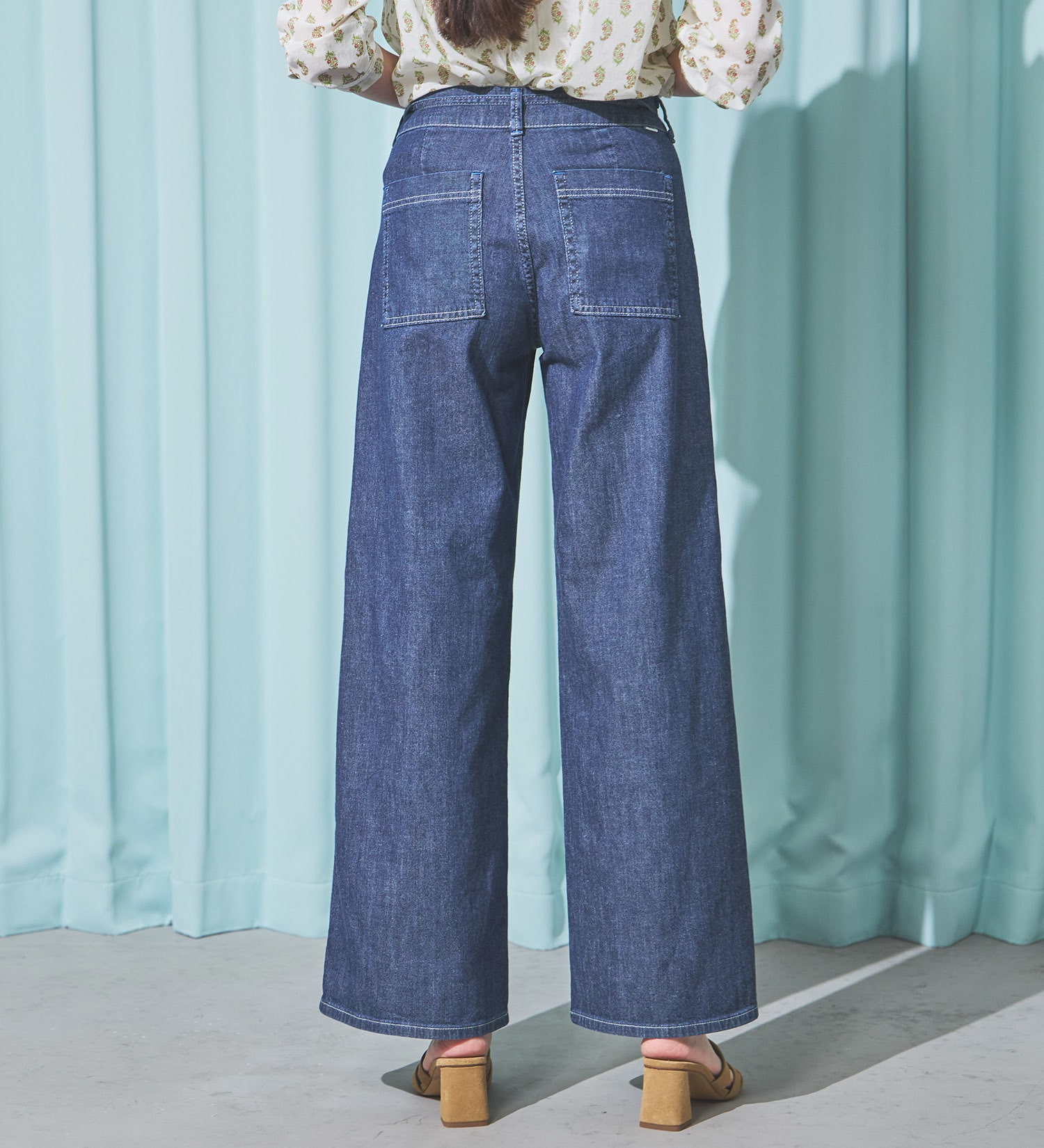 SOMETHING(サムシング)の【予約P】SOMETHING SUMMER ベイカーワイドデニムパンツ【夏用/COOL/涼/抗菌/防臭/制菌】|パンツ/パンツ/レディース|濃色ブルー