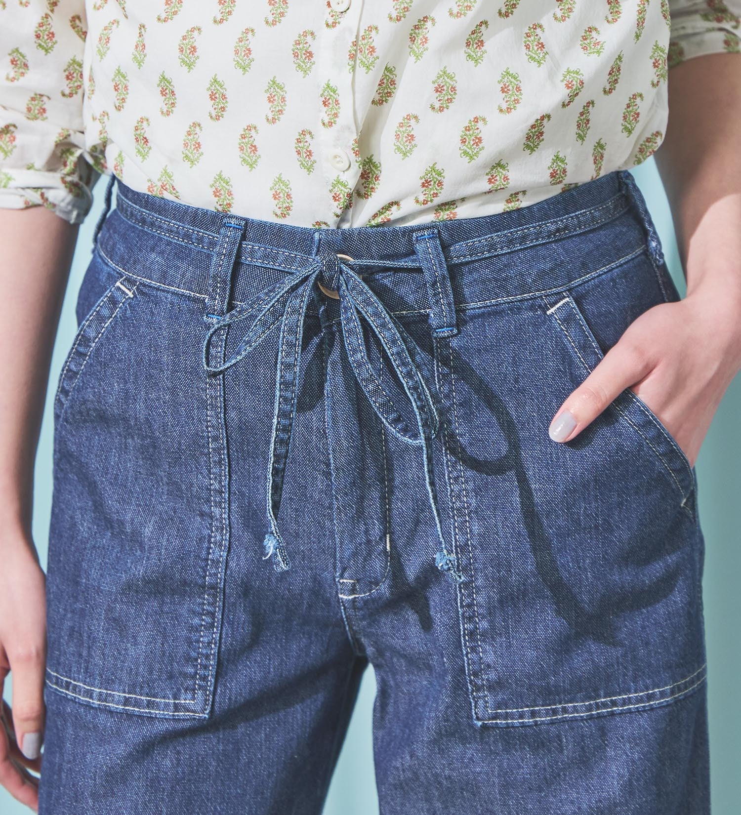 SOMETHING(サムシング)の【予約P】SOMETHING SUMMER ベイカーワイドデニムパンツ【夏用/COOL/涼/抗菌/防臭/制菌】|パンツ/パンツ/レディース|濃色ブルー