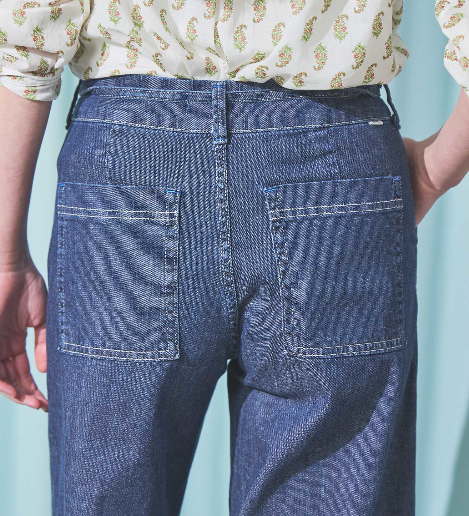 SOMETHING(サムシング)の【予約P】SOMETHING SUMMER ベイカーワイドデニムパンツ【夏用/COOL/涼/抗菌/防臭/制菌】|パンツ/パンツ/レディース|濃色ブルー