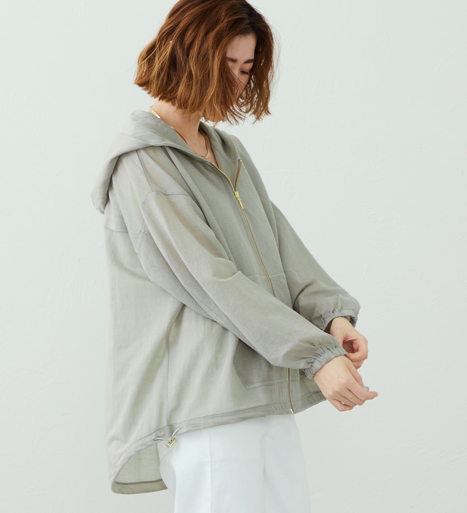 SOMETHING(サムシング)のSOMETHING シアー長袖パーカー|ジャケット/アウター/その他アウター/レディース|グレー