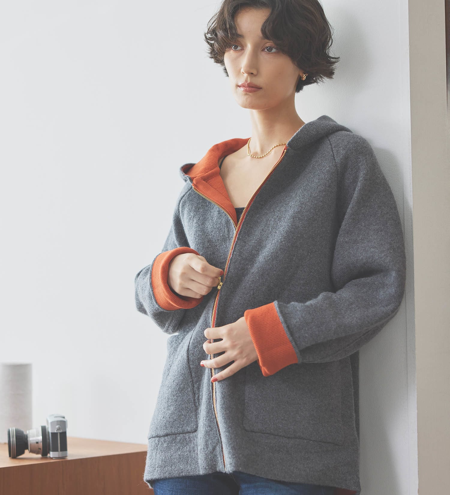 SOMETHING(サムシング)のSOMETHING ニットフーデッドコート|ジャケット/アウター/コート/レディース|ダークグレー