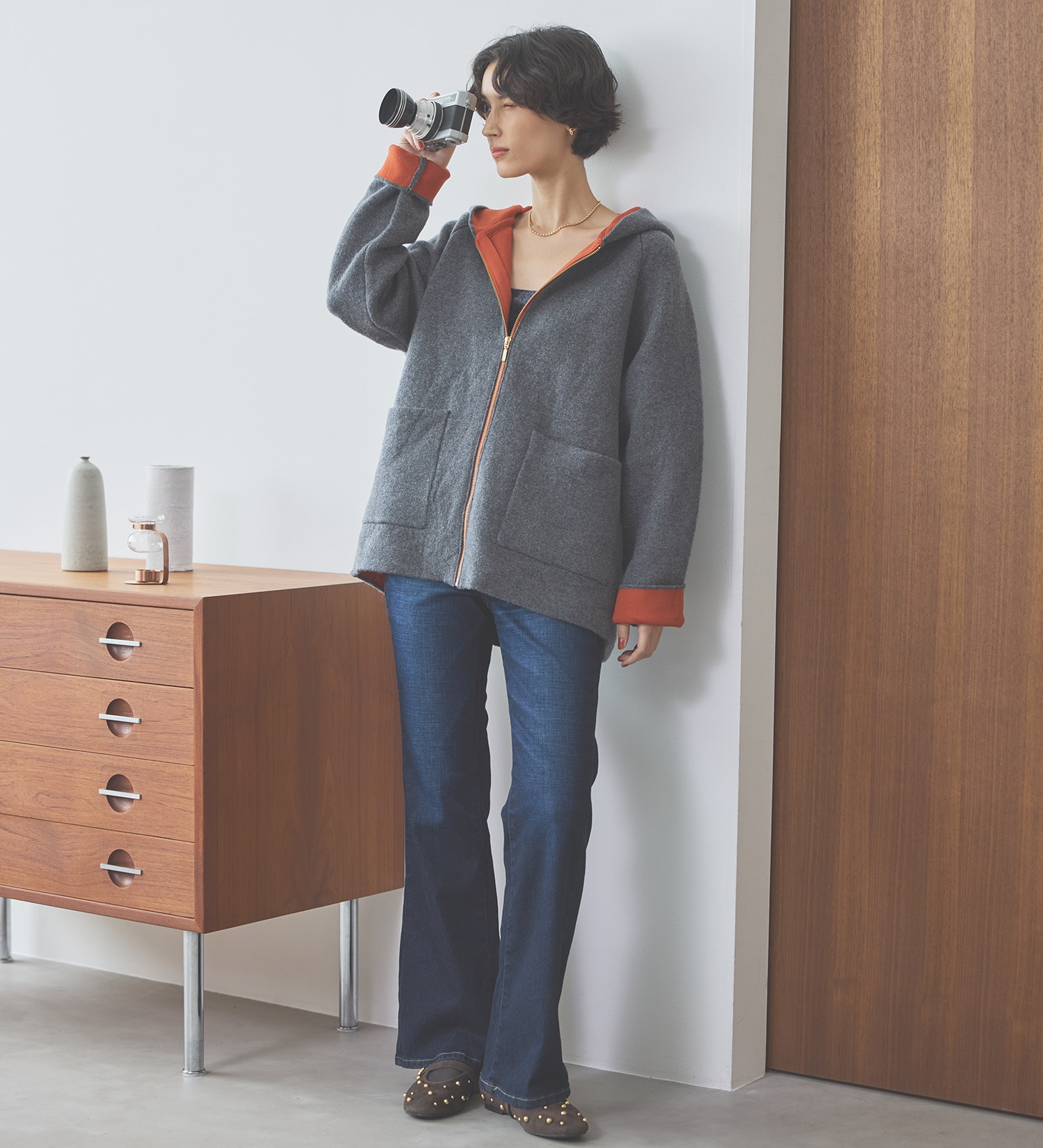 SOMETHING(サムシング)のSOMETHING ニットフーデッドコート|ジャケット/アウター/コート/レディース|ダークグレー