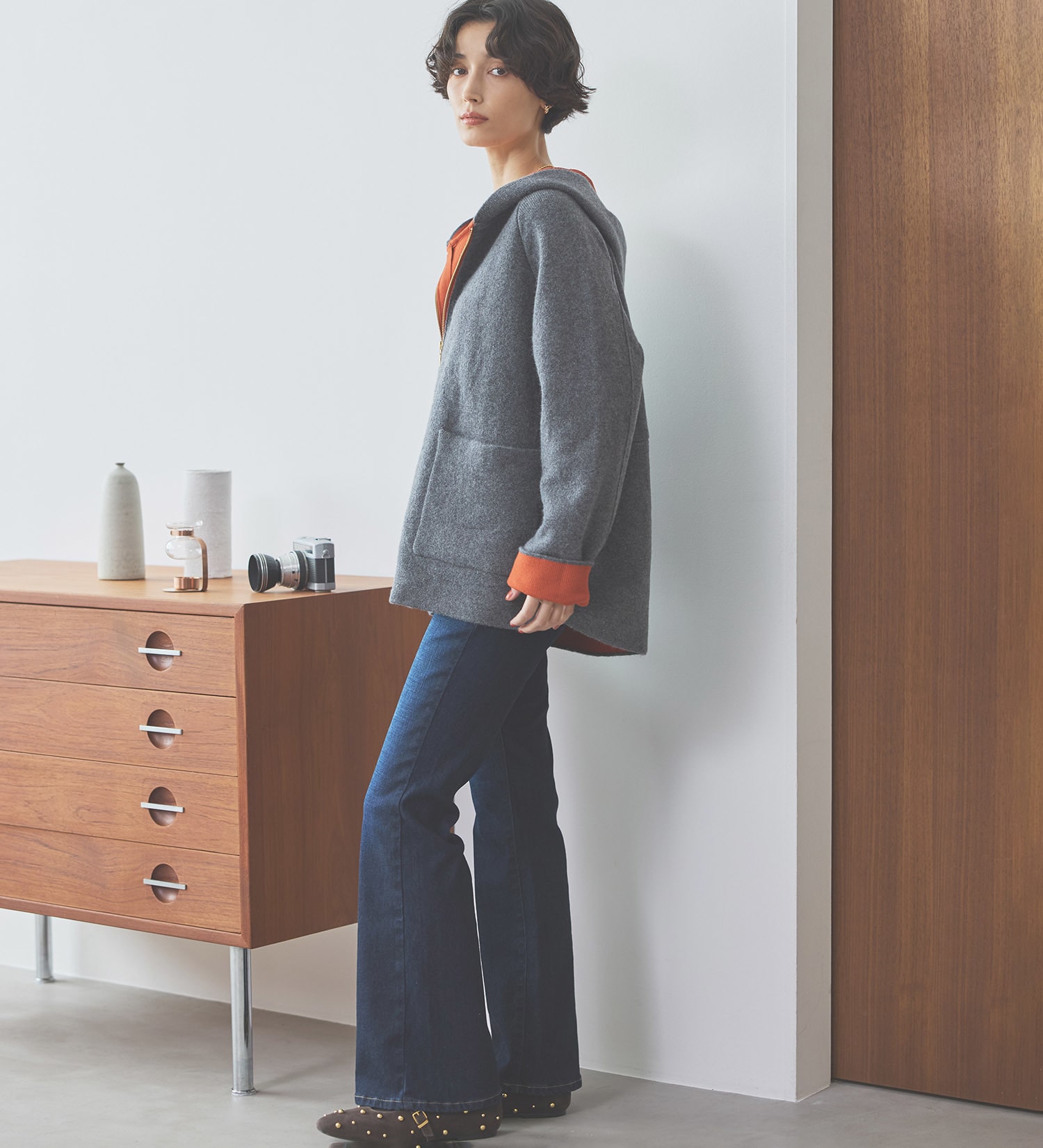 SOMETHING(サムシング)のSOMETHING ニットフーデッドコート|ジャケット/アウター/コート/レディース|ダークグレー