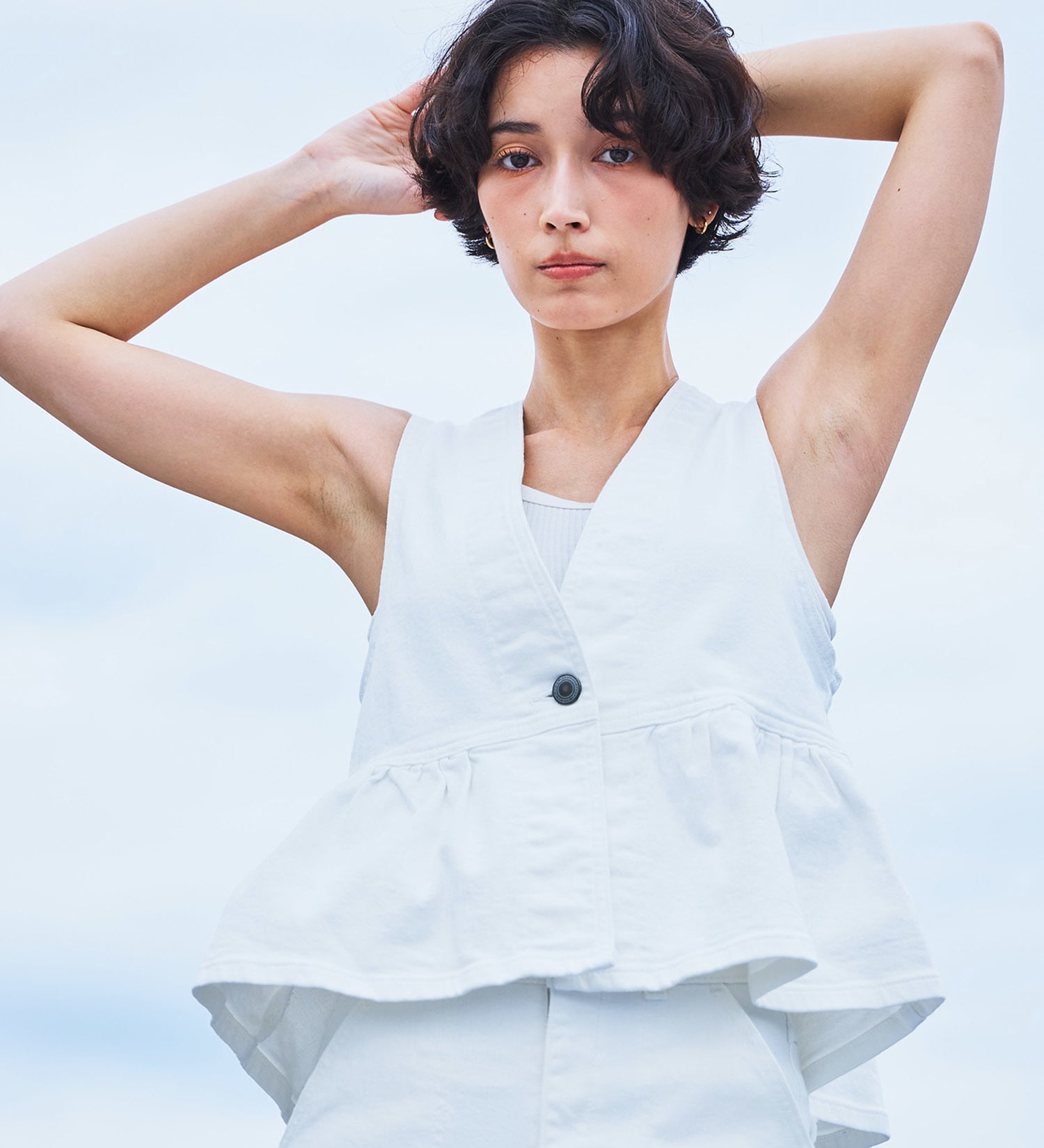 SOMETHING(サムシング)のSOMETHING ペプラムデニムビスチェ|トップス/その他トップス/レディース|ホワイト