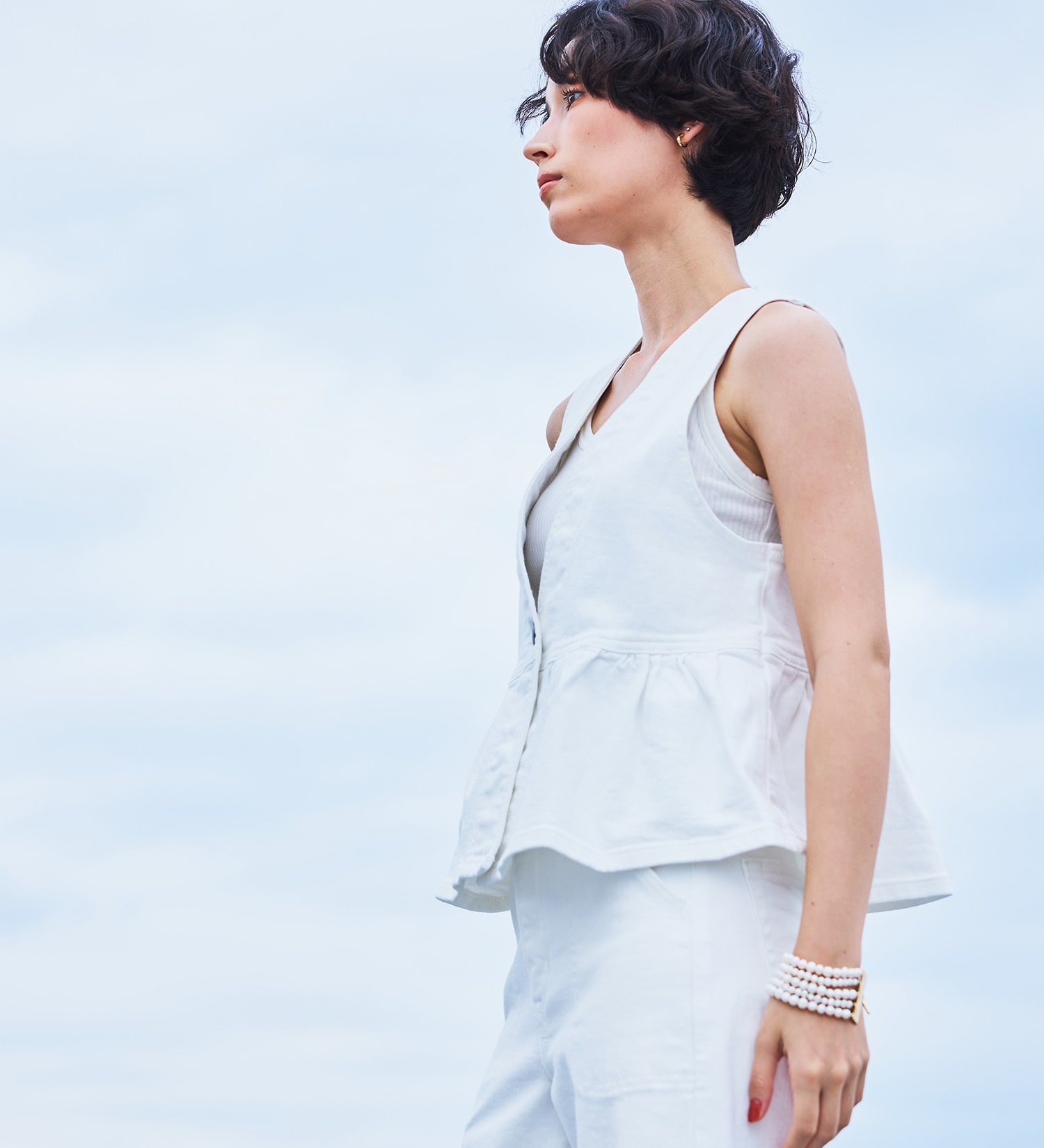 SOMETHING(サムシング)のSOMETHING ペプラムデニムビスチェ|トップス/その他トップス/レディース|ホワイト