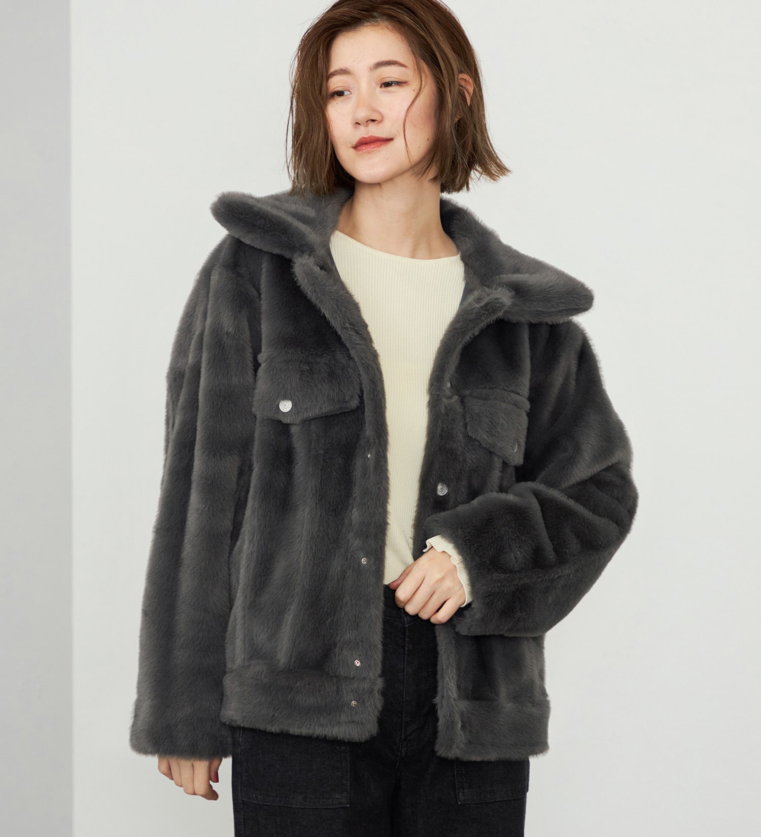 SOMETHING(サムシング)の【試着対象】SOMETHING ファージャケット|ジャケット/アウター/その他アウター/レディース|チャコールグレー