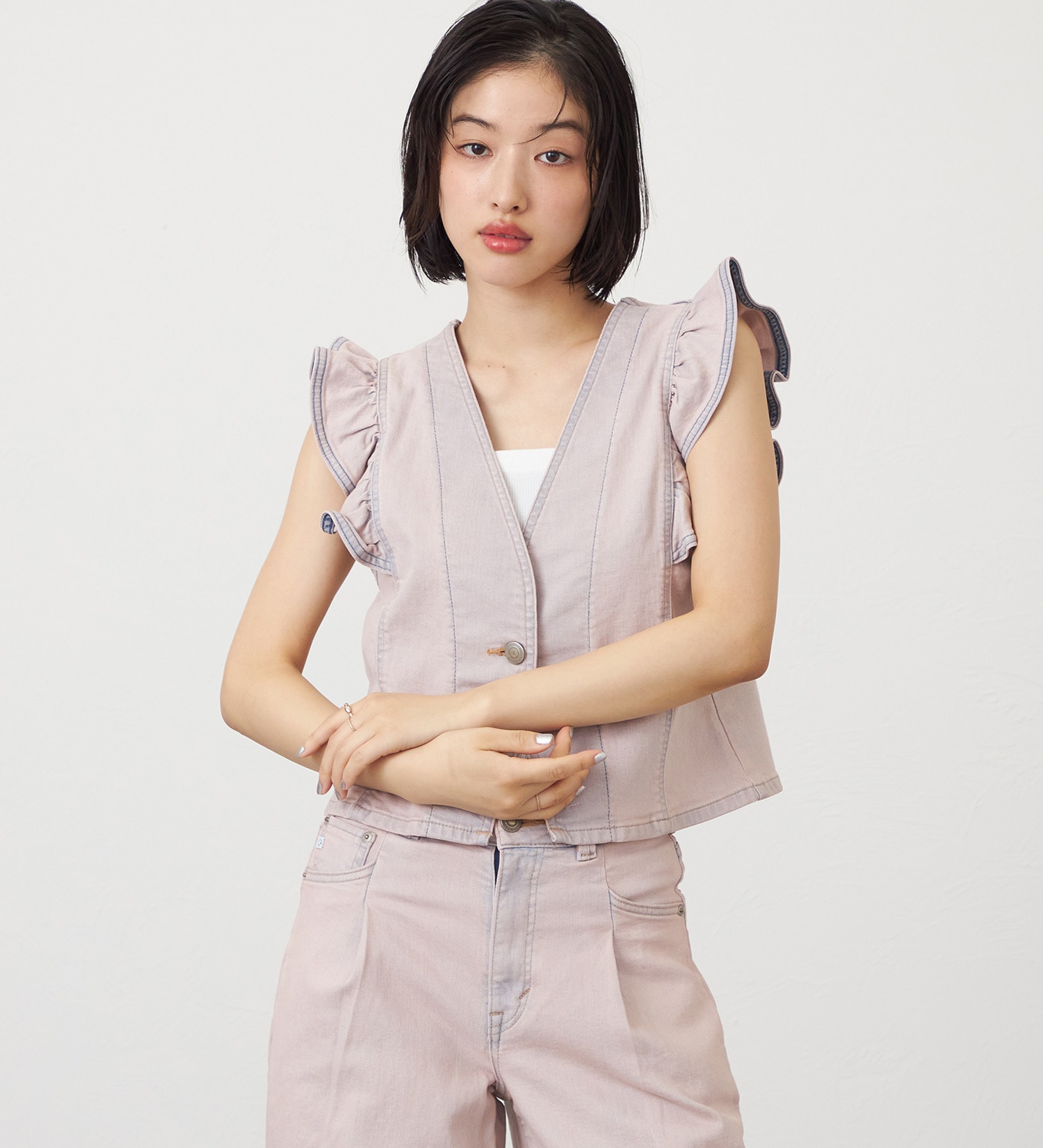 SOMETHING(サムシング)のSOMETHING フリルスリーブビスチェ|トップス/その他トップス/レディース|ピンク